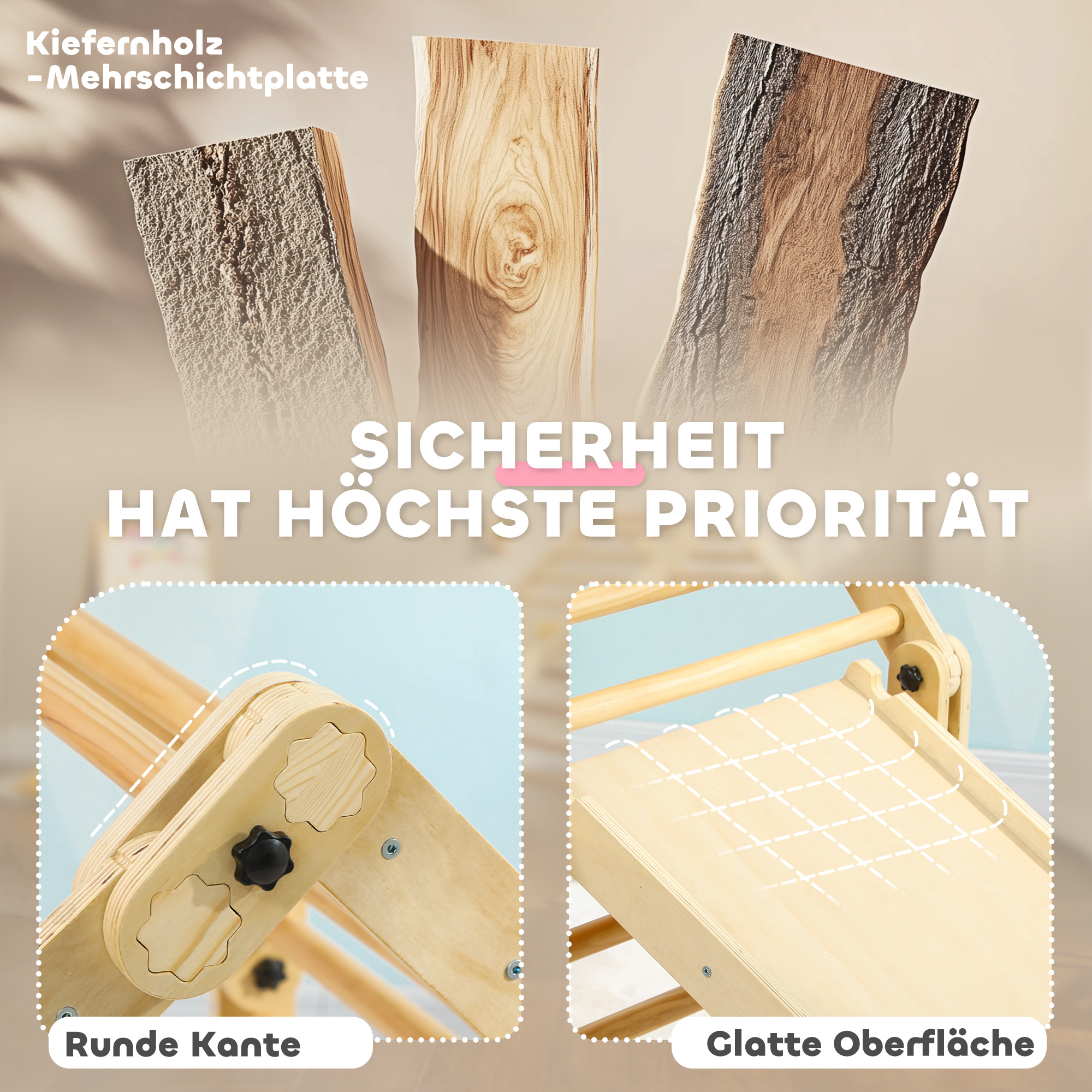 Klettergerüst 3-in-1, faltbar, Leiter & Rutsche/Kletterwand, Holz, für Kinder 1,5-4 Jahre