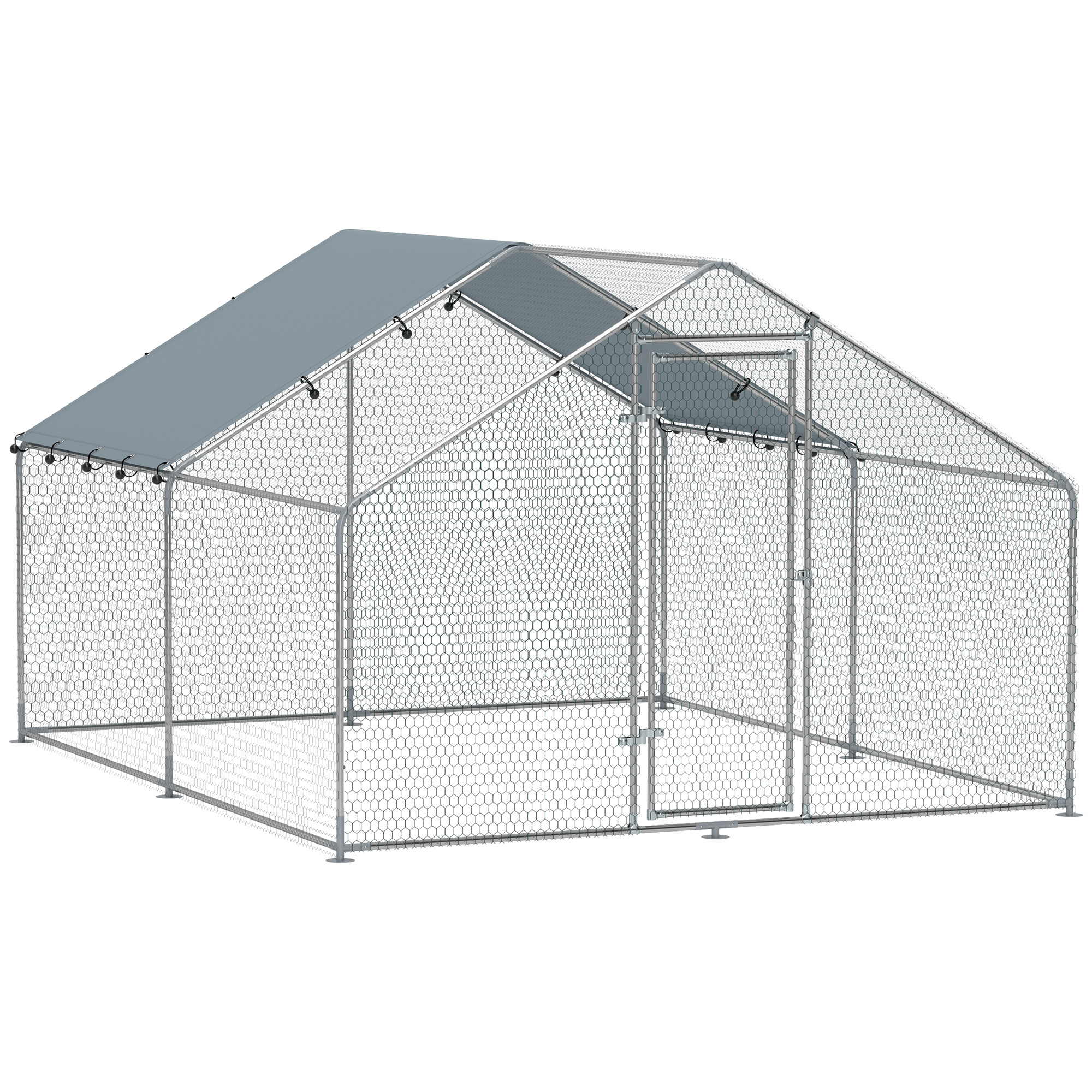 Hühnergehege, großes Hühnergehege aus Metall mit wasserdichter und UV-beständiger Abdeckung, Käfig für 10-15 Hühner, 3 x 3,4 x 1,9 m