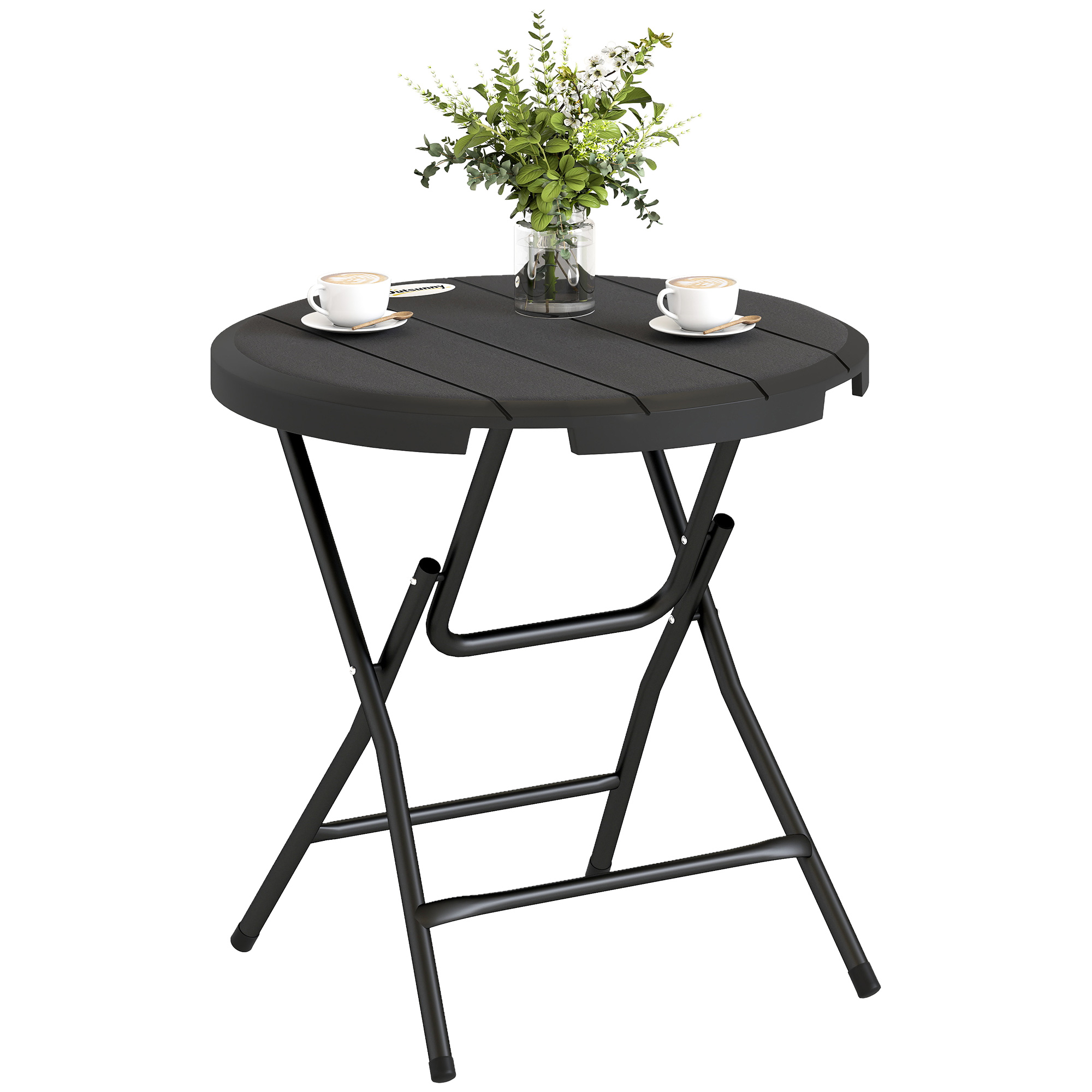 Gartentisch, rund, klappbar, für 4 Personen, Holzoptik, Stahl+Kunststoff, dunkelgrau, 80 x 80 x 73 cm