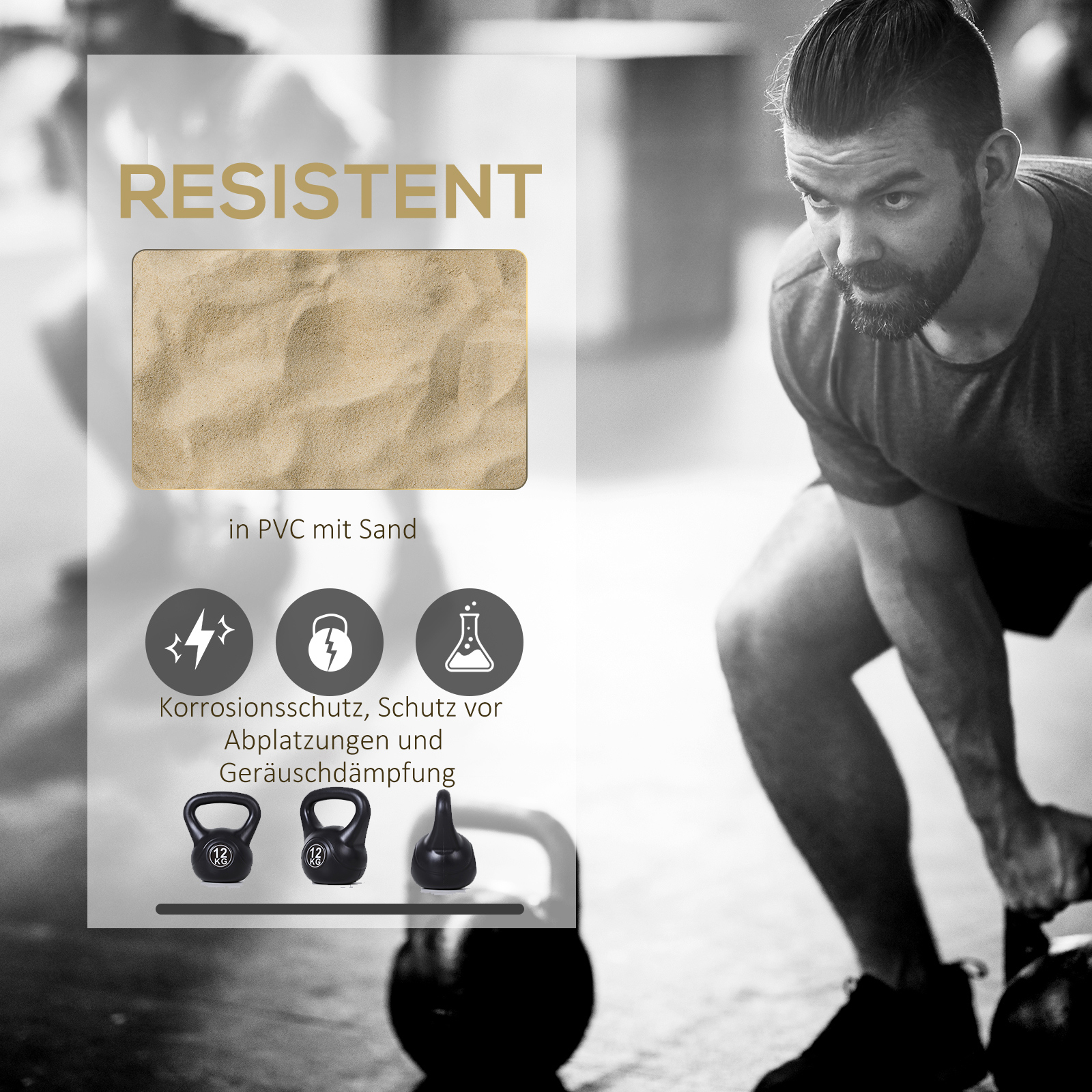 Kettlebell Kugelhantel 12 kg Gewicht-Hantel mit Sand befüllt für Anfänger Schwarz