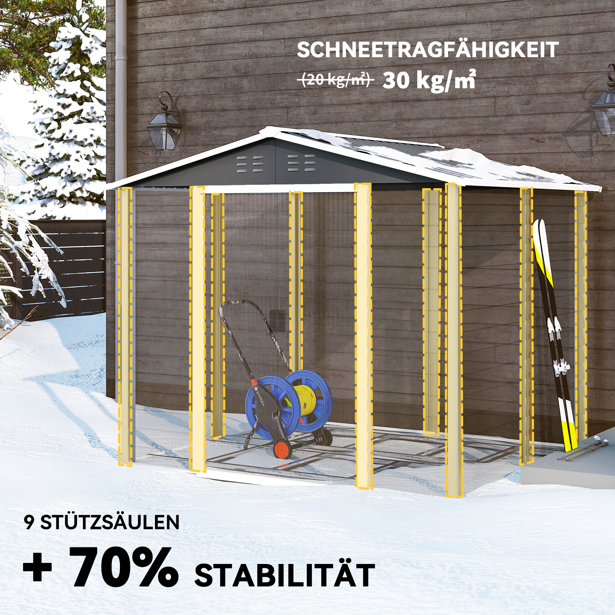 Geräteschuppen, aus Metall, wetterfest & rostfrei, abschließbar,  2,40 x 2,06 x 1,98 m, Dunkelgrau
