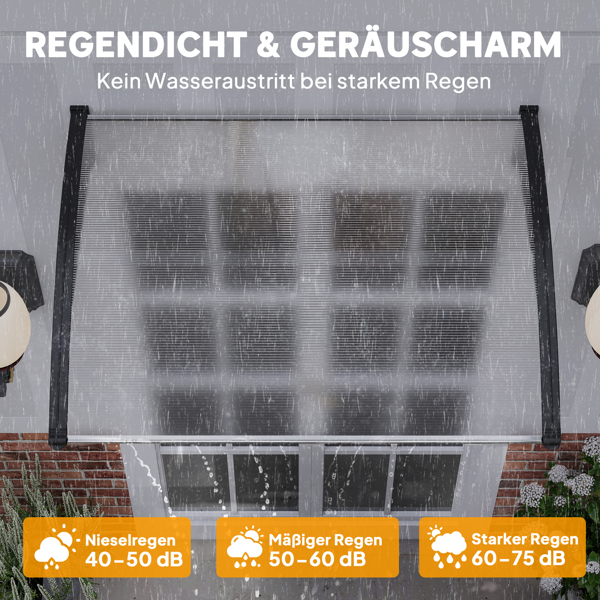 Vordach Schutzdach, UV-Beständig, Wasserbeständig, 89x122x24cm, Weiß