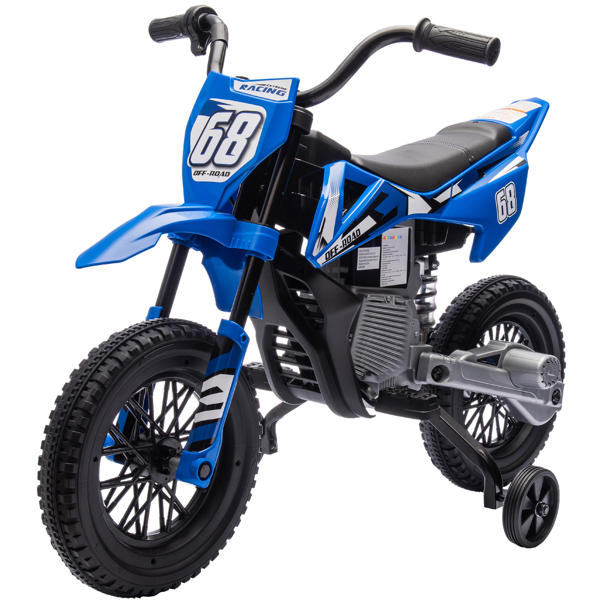 Elektro-Motorrad für Kinder, 12V Kindermotorrad mit Musik, Kinderfahrzeug mit Trainingsrädern, 3-6 Jahre, Blau