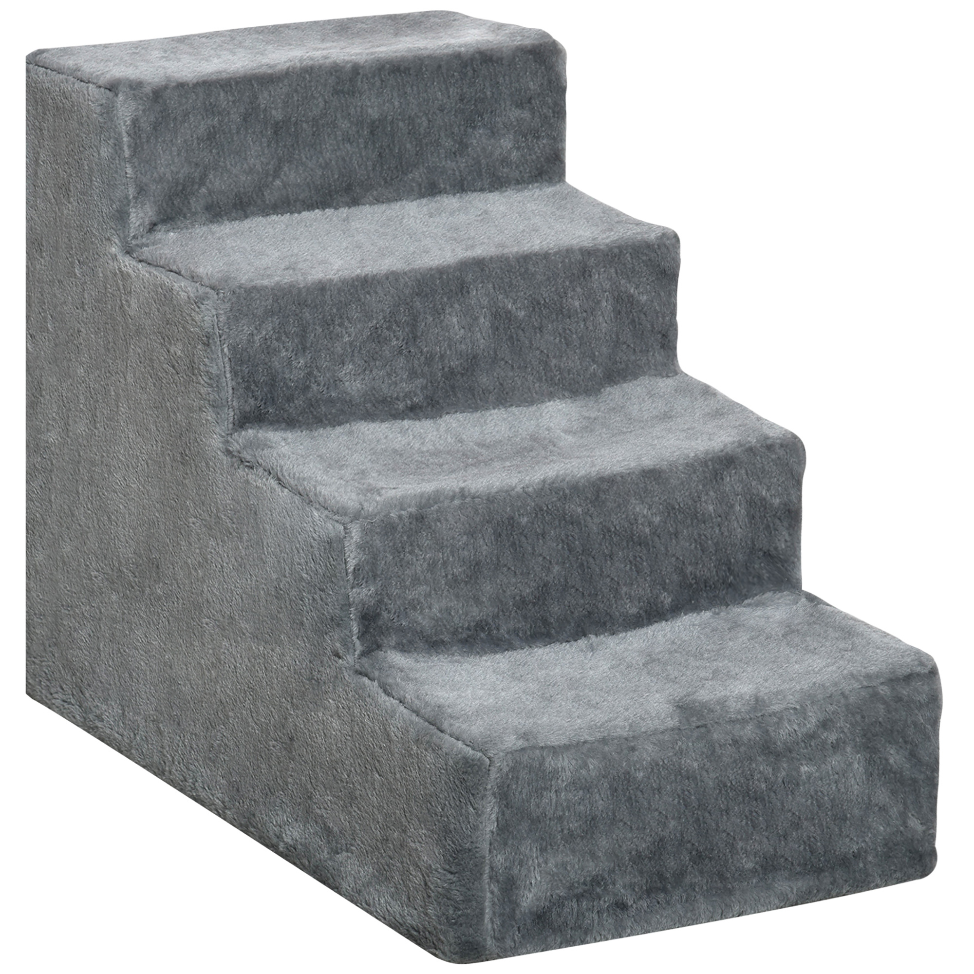 Hundetreppe 4-stufig, 35 cm Katzentreppe für Bett und Sofa, Haustiertreppe für Hunde und Katzen bis 5 kg, Plüschoptik, Hellgrau