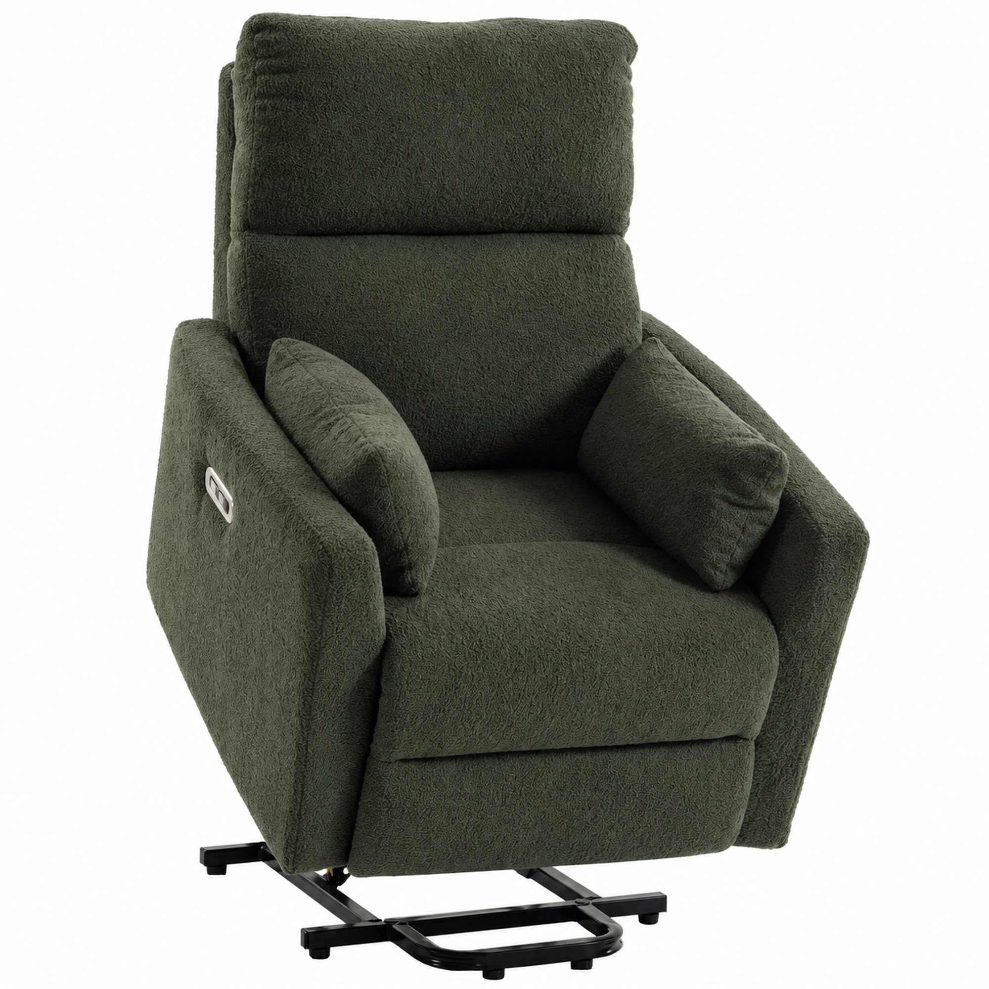 Aufstehsessel mit Massage und Wärme, elektrischer Relaxsessel aus Teddyfleece für Senioren, Dunkelgrün