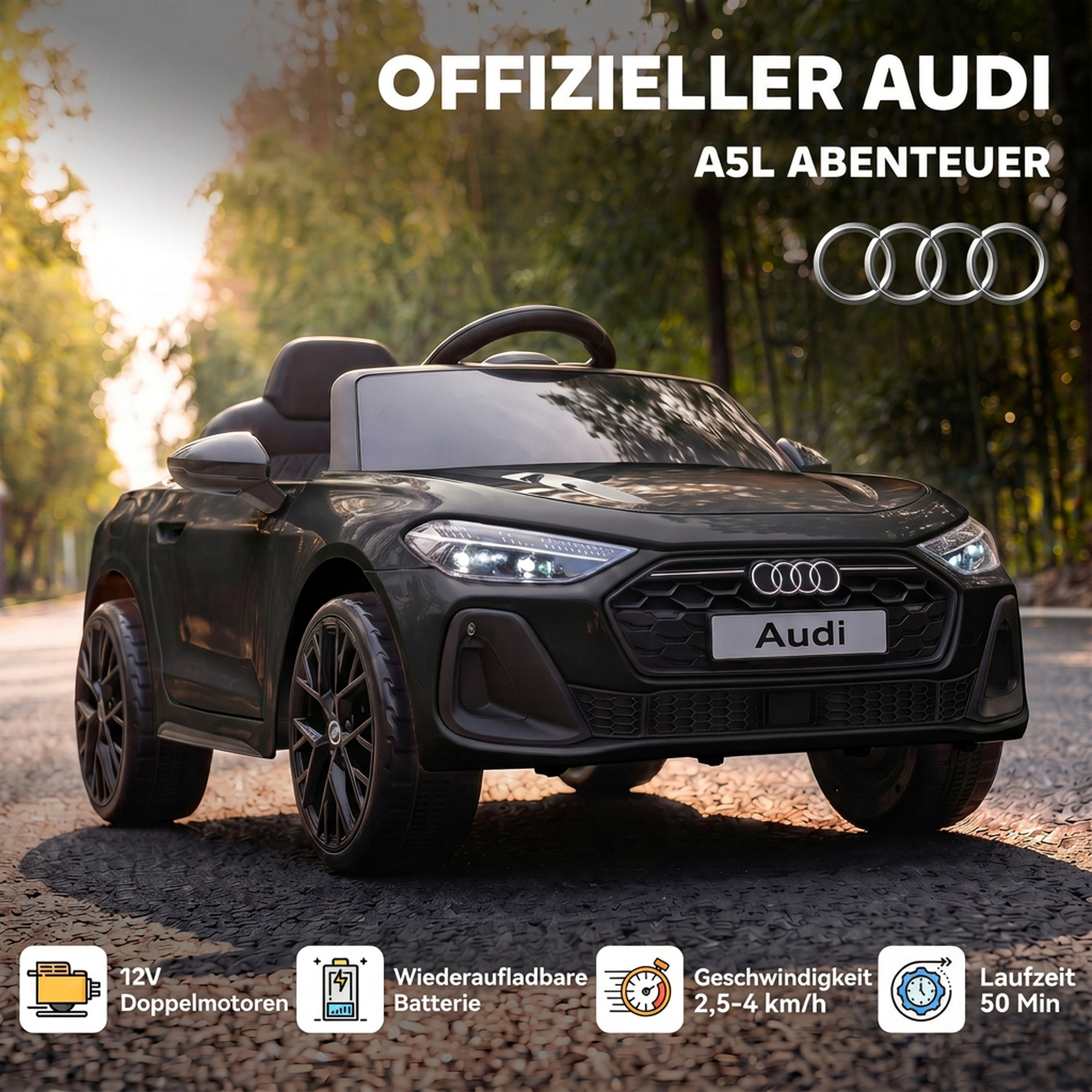 Kinder Elektroauto Audi A5L 12V Kinderauto mit 2,4 G Fernbedienung 2 Motoren Lithium-Akku Sanftanlauf 4-Rad-Federung