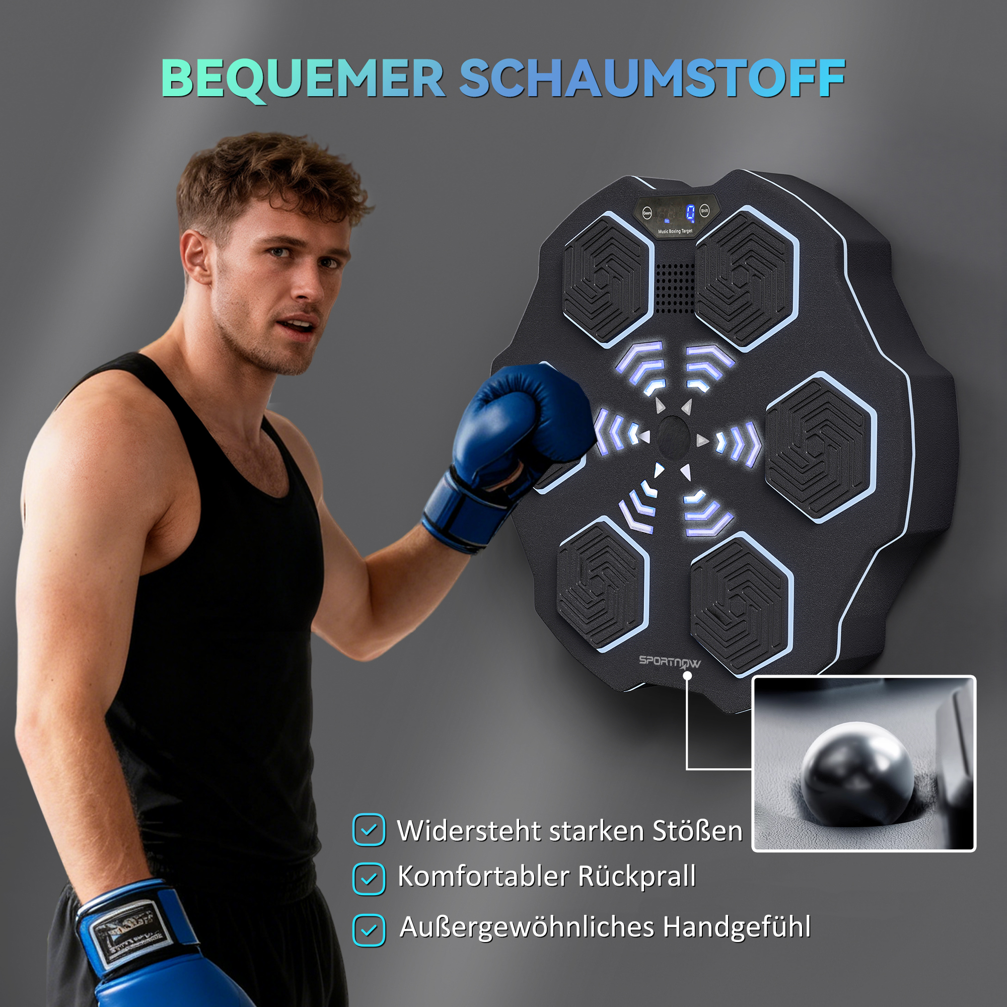 Musikboxmaschine, Bluetooth-Boxgerät, Wandmontage, 9 Geschwindigkeiten und Modi, LED-Lichter, Schwarz