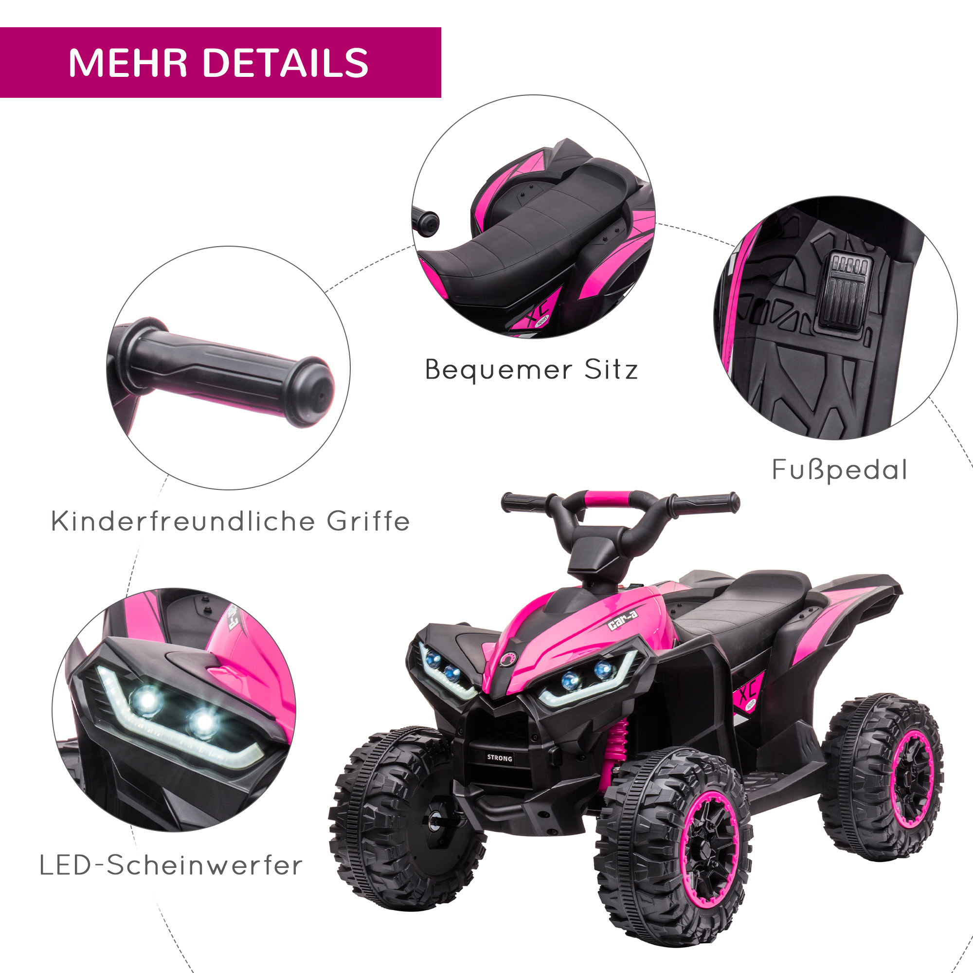 Elektro Kinderquad, 3-6 km/h, Licht/Musik, für 3-5 Jahre, bis 25kg, Rosa/Schwarz