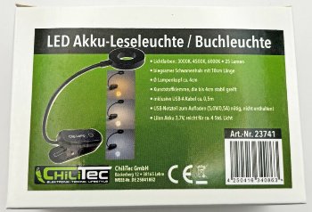 LED Akku-Leseleuchte / Klemmleuchte / 18cm Schwanenhals, dimmbar, 25lm