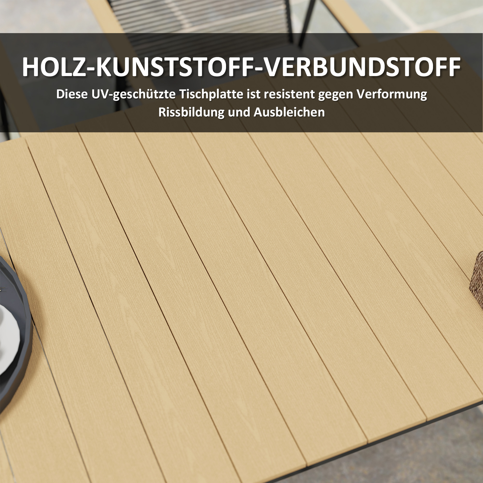 Sitzgruppe 7-teilig Metall Essgruppe für 6 Personen Esstisch mit Tisch 6 Stühlen Esszimmergruppe Naturholz+Schwarz