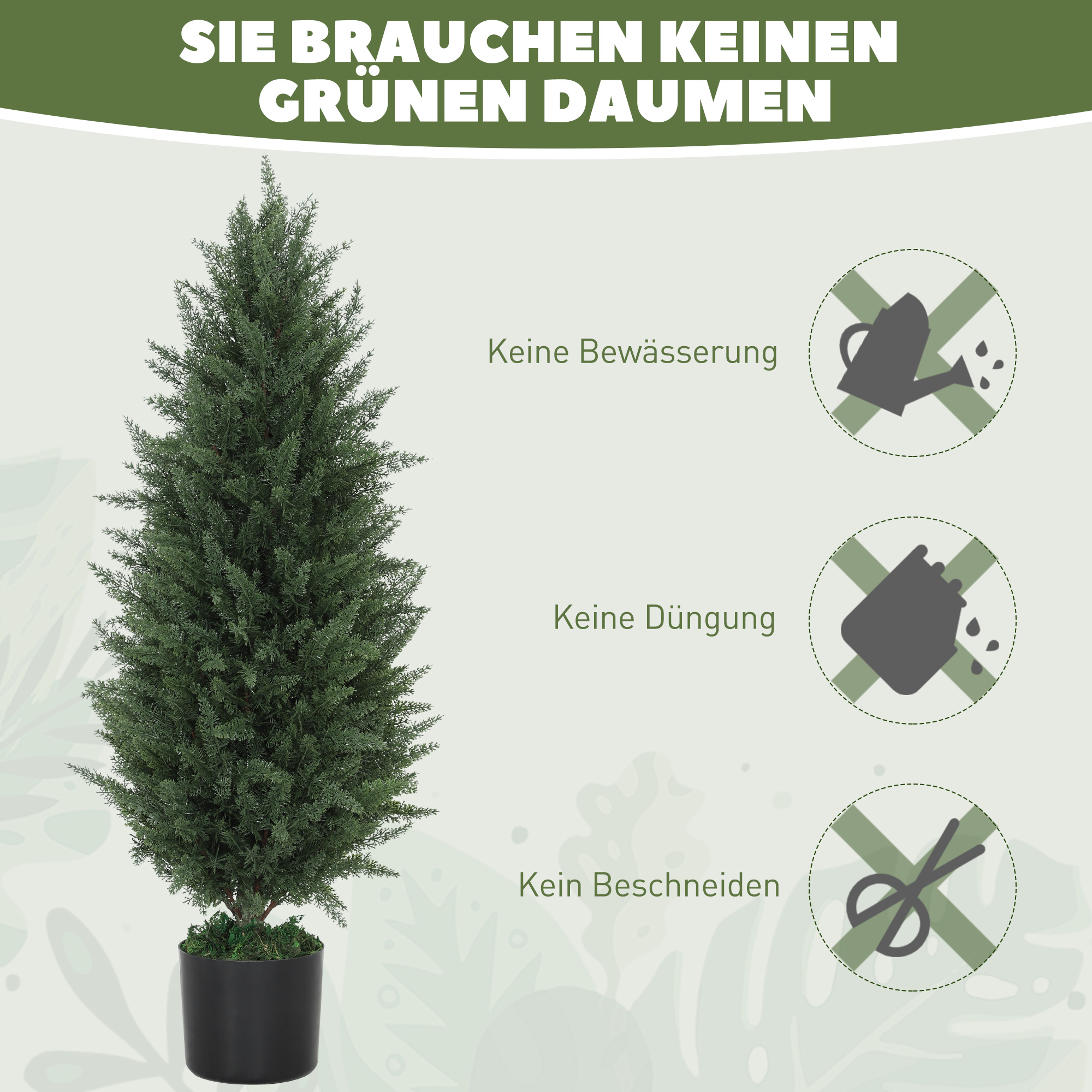 2er-Set Künstliche Zypressen, Kunstbäume mit 831 Blättern, mit Zementtopf, UV-beständig, Kunstpflanze, 90 cm, Grün