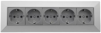 5-fach Steckdosenblock, silber / 250V~/ 16A, Aufbaumontage