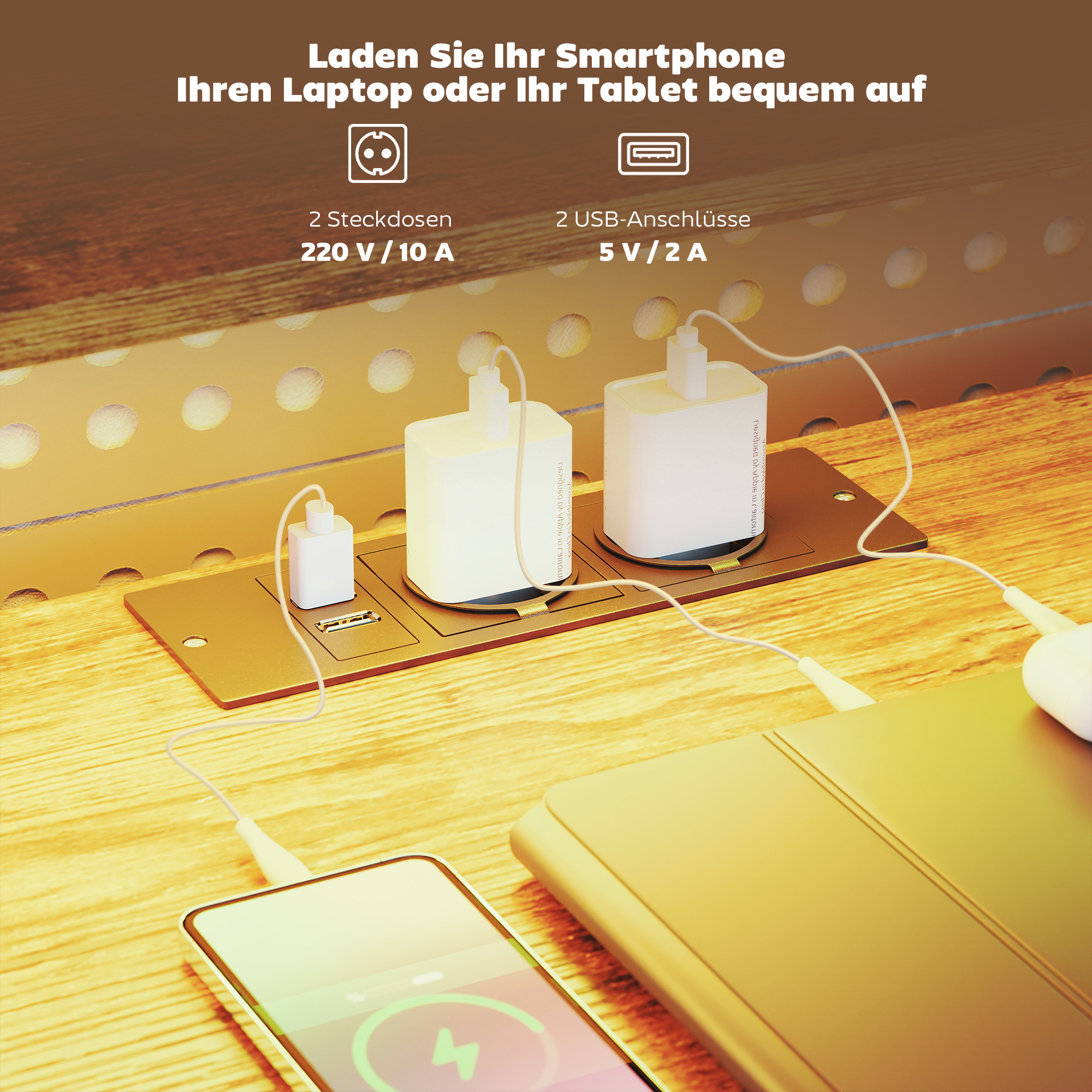 Gaming Tisch L-förmig Schreibtisch mit Stromanschluss LED-Beleuchtung 4 Schubladen Monitorständer 155x110x91,4 cm Braun