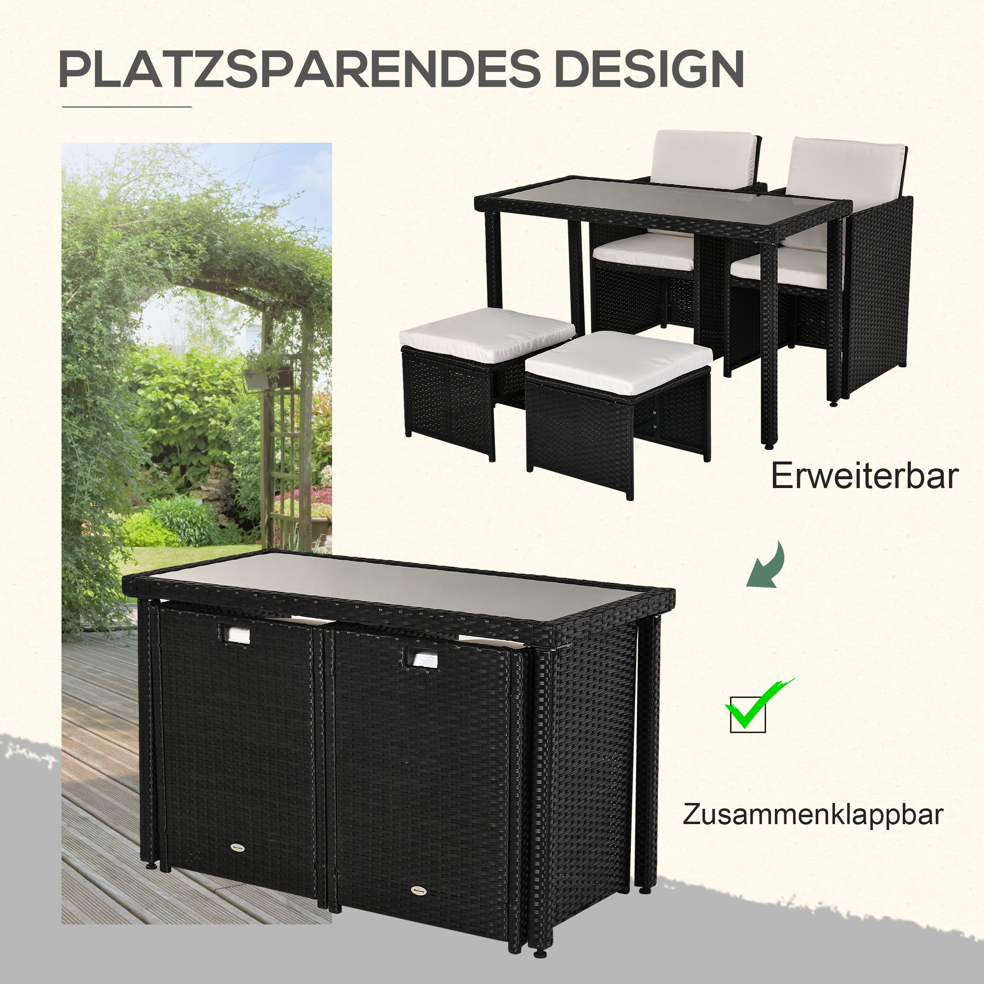 Polyrattan Sitzgruppe Essgruppe Gartenset Garnitur 11 tlg. mit Kissen Schwarz