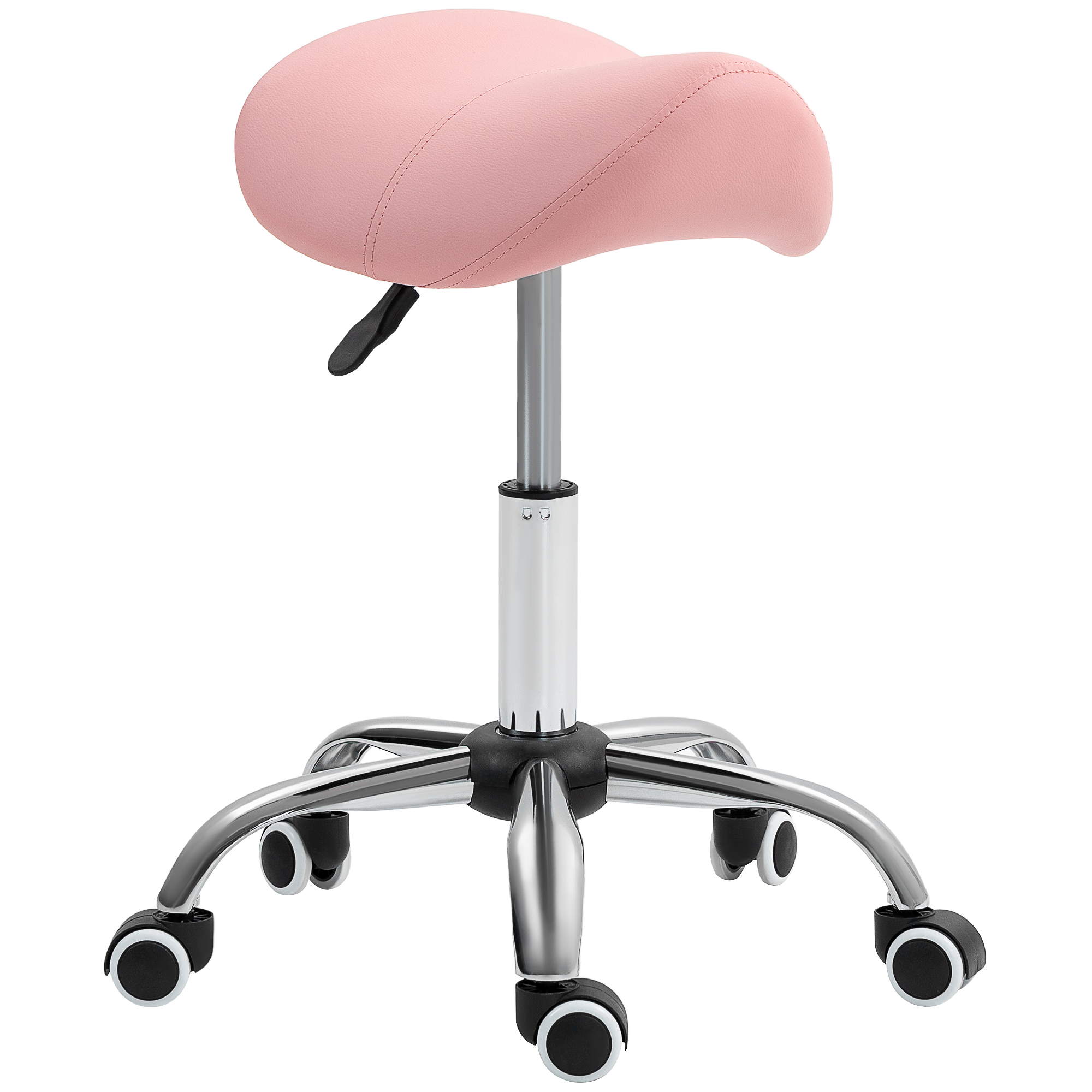 Rollhocker höhenverstellbar 49-61 cm Arbeitshocker 360° drehbar Hocker Bürohocker für Büro Salon Massage Spa Rosa