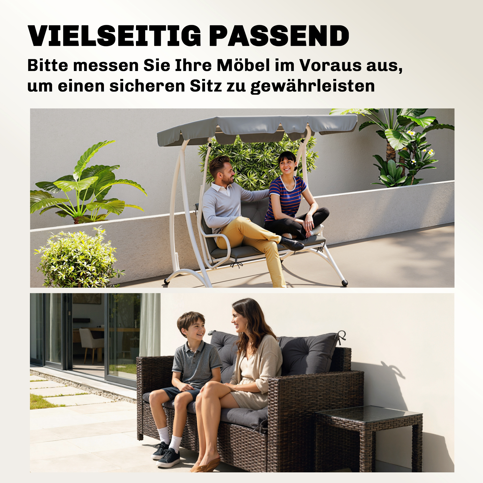 2 Sitzer Bankauflage 100 x 98 x 8 cm Sitzkissen mit Bändern Rückenkissen für Indoor/Outdoor Polster Auflage für Sitzbank Gartenbank Gartenmöbel Hollywoodschaukeln Dunkelgrau