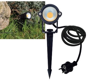LED Gartenleuchte "CT-GS5" 5W, IP44 / 230V, 1,5m Kabel+Erdspieß, warmweiß