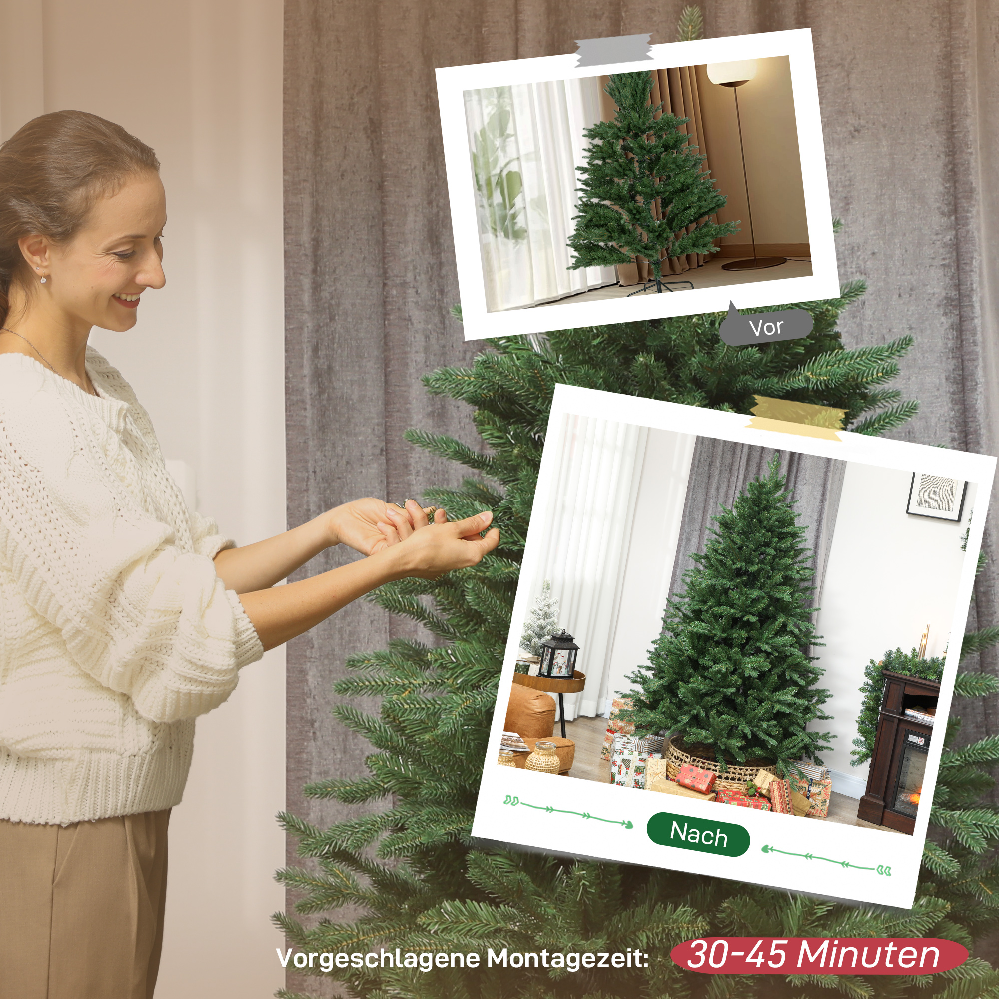 Künstlicher Weihnachtsbaum 180 cm Kiefernbaum künstlich mit 3026 Spitzen für drinnen