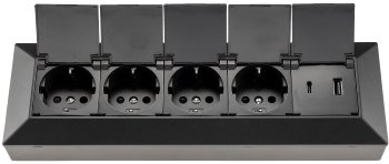 4-fach Steckdosenblock, USB-A+C, schwarz, 250V~/ 16A, USB 3,1A, PD, mit Klappen