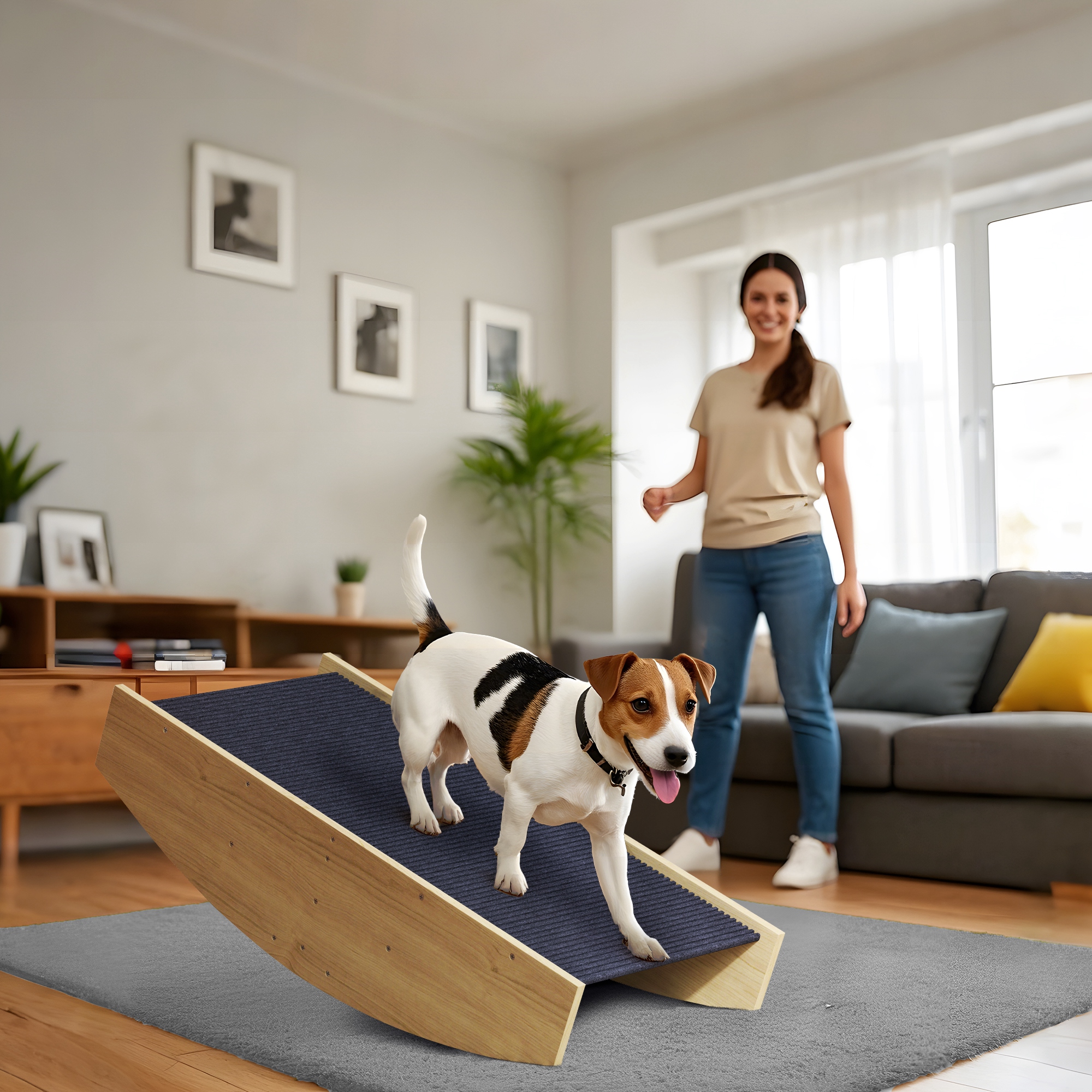Agility Hundeschaukel, 2-in-1 Wippe und Treppe, rutschfest, Tanneholz, 80 x 39,5 cm
