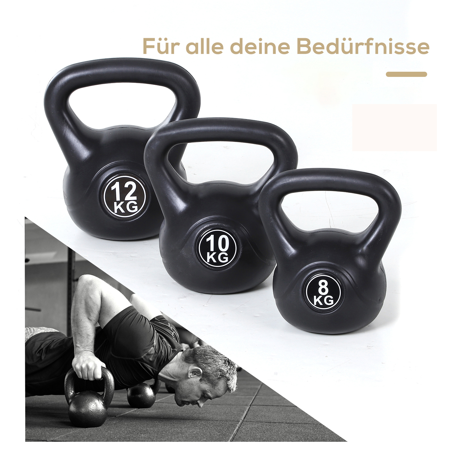 Kettlebell Kugelhantel 12 kg Gewicht-Hantel mit Sand befüllt für Anfänger Schwarz
