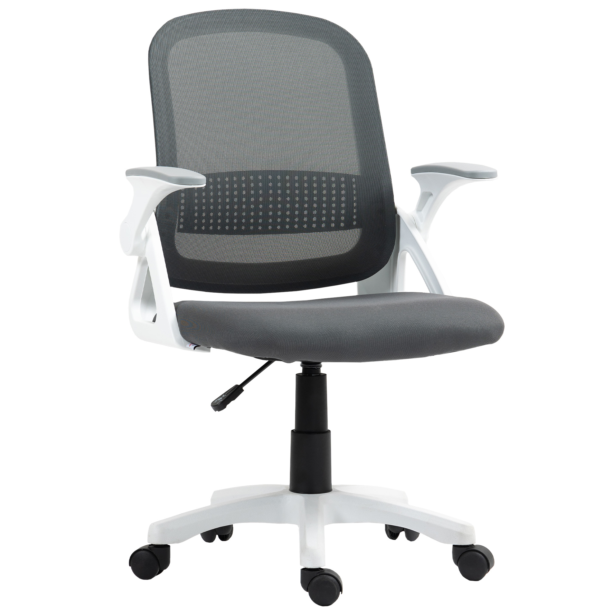 Atmungsaktiver Mesh-Bürostuhl, Ergonomischer Drehstuhl mit klappbaren Armlehnen und Lendenwirbelstütze, Grau