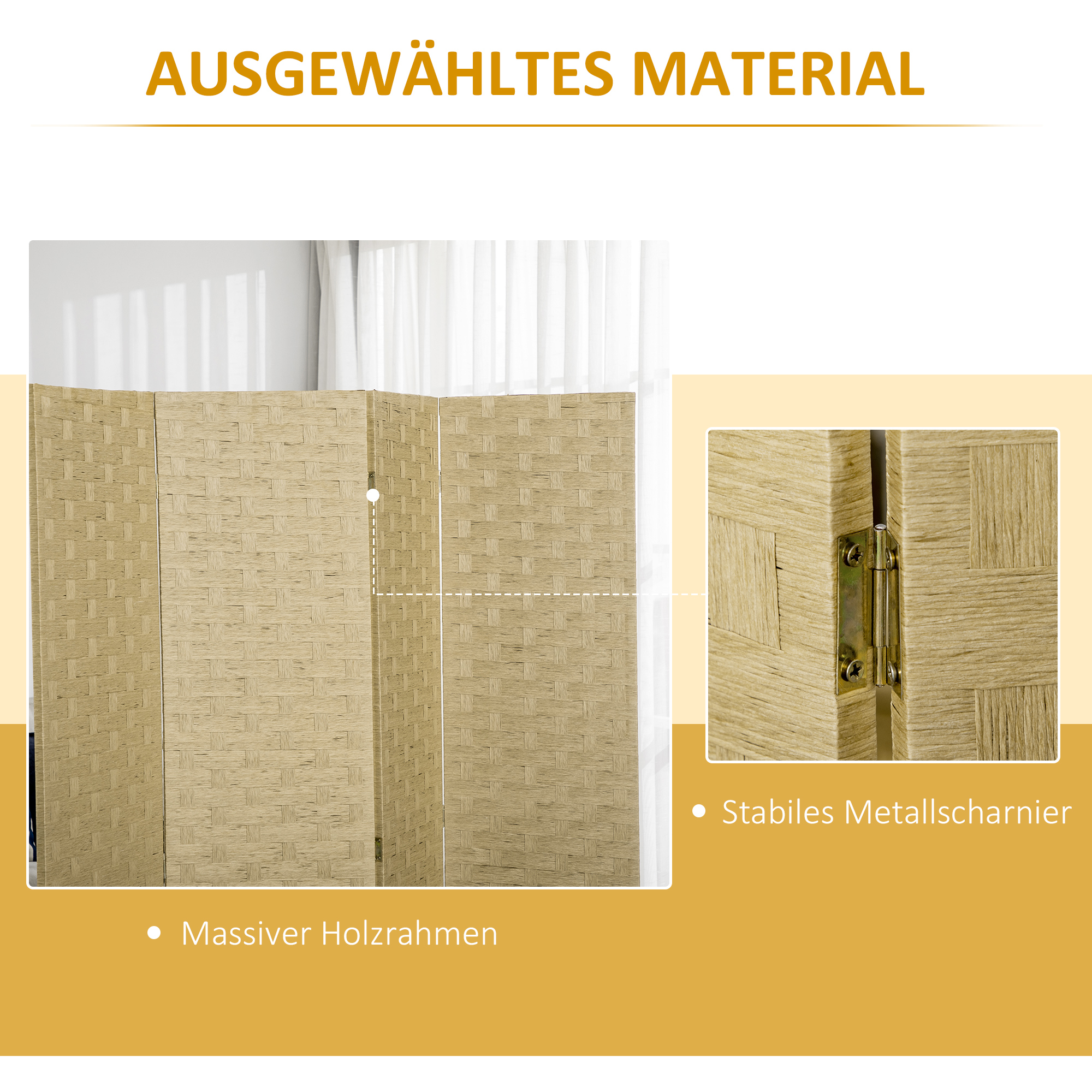 Paravent 4-teilig 159,5x169,5cm Raumteiler aus Wellenfaser für Wohnzimmer Braun