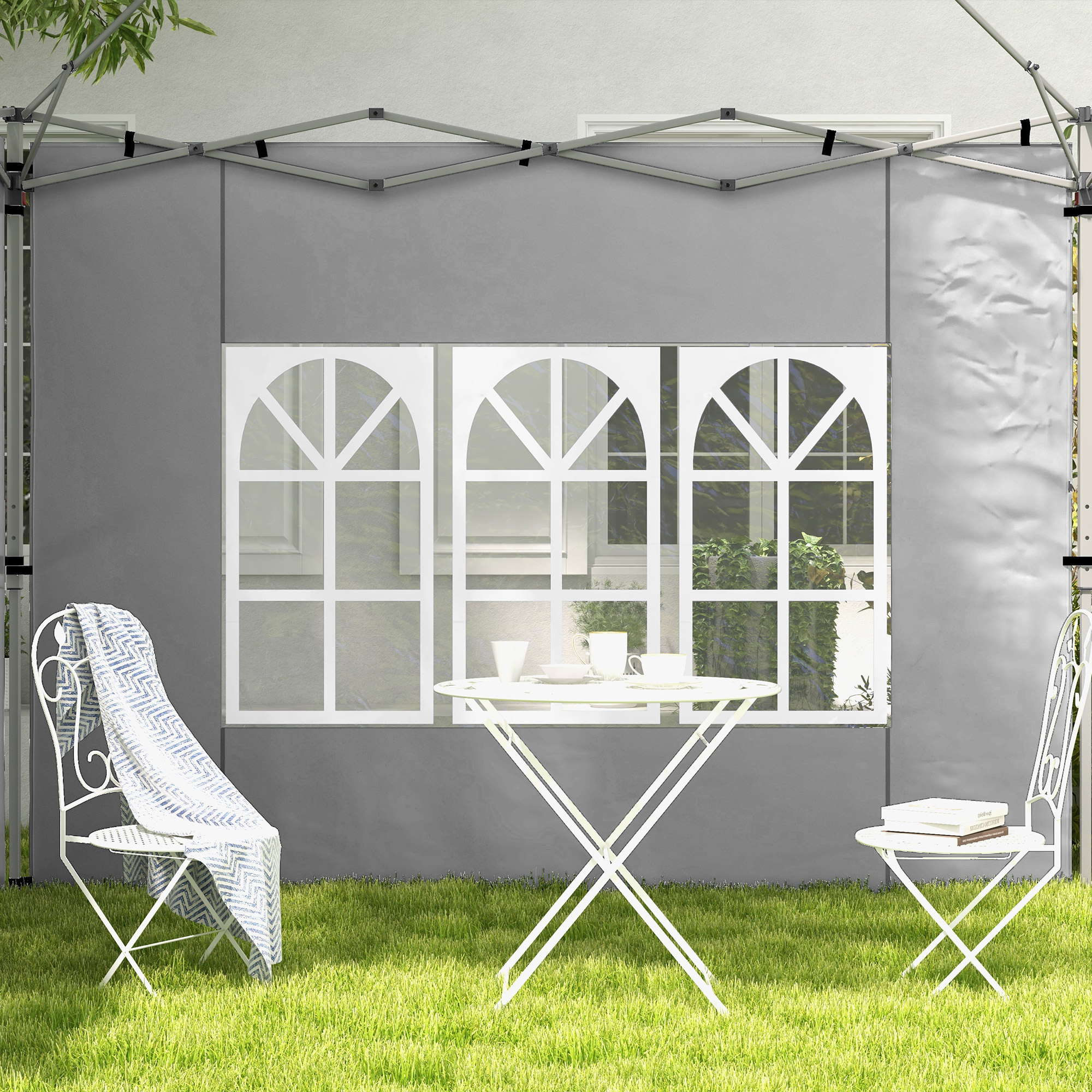 2er-Set Seitenteile für Pavillon 3x3/3x4 m, Seitenwand mit Fenster, wasserdicht Hellgrau