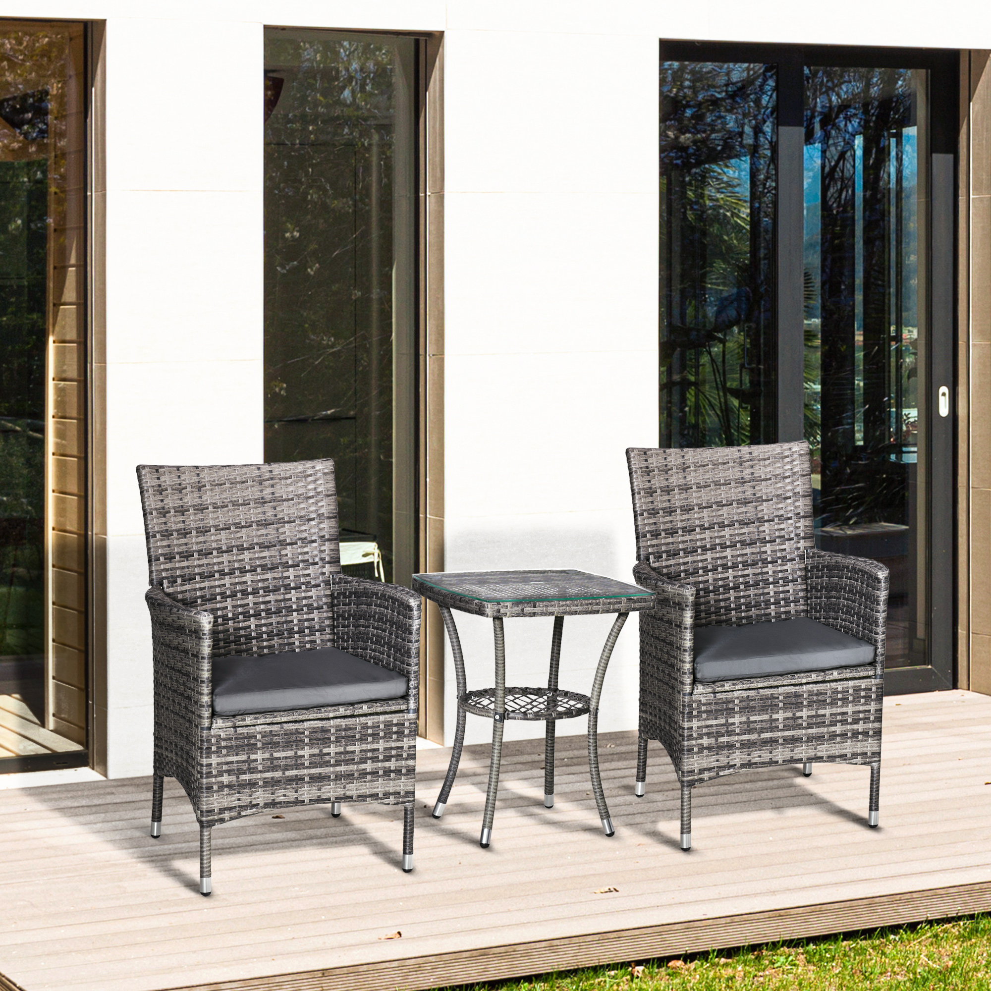 Balkonmöbel Set für 2 Personen Sitzgruppe Rattan Gartenset Polyrattan Dunkelgrau