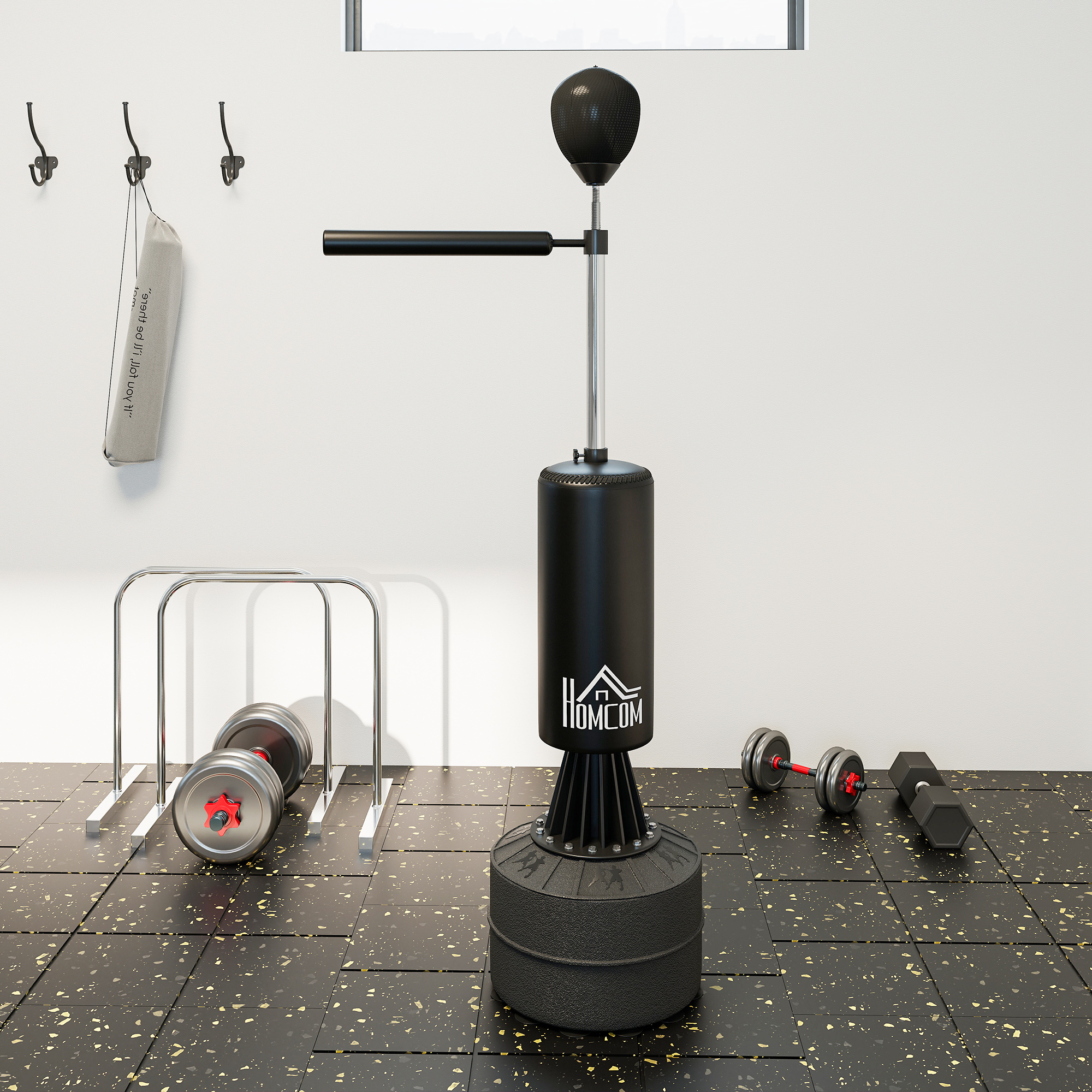 Boxsack Stehend mit Speedball, Reflexstange, Höhenverstellbar, für Erwachsene, 155-205cm, Schwarz