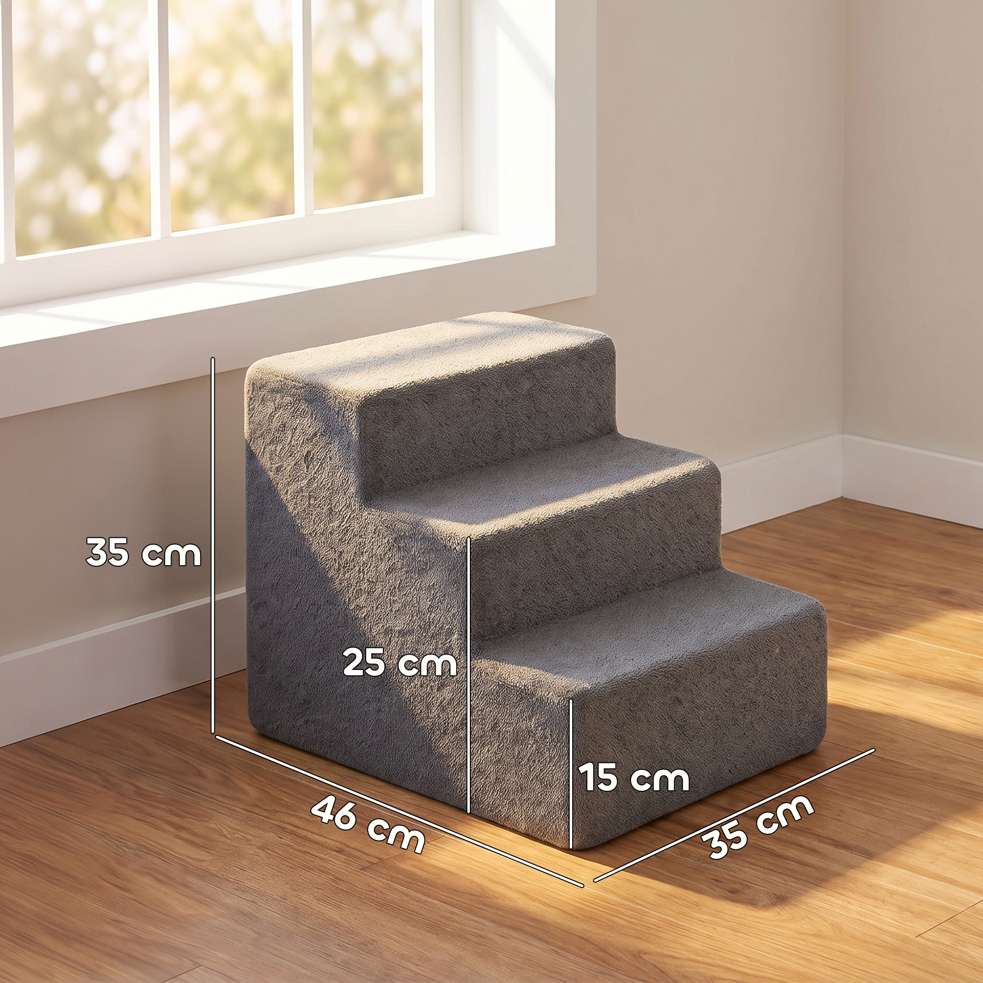Hundetreppe 3-Stufig Abnehmbarer Bezug Für Kleine Hunde 35 cm Dunkelgrau
