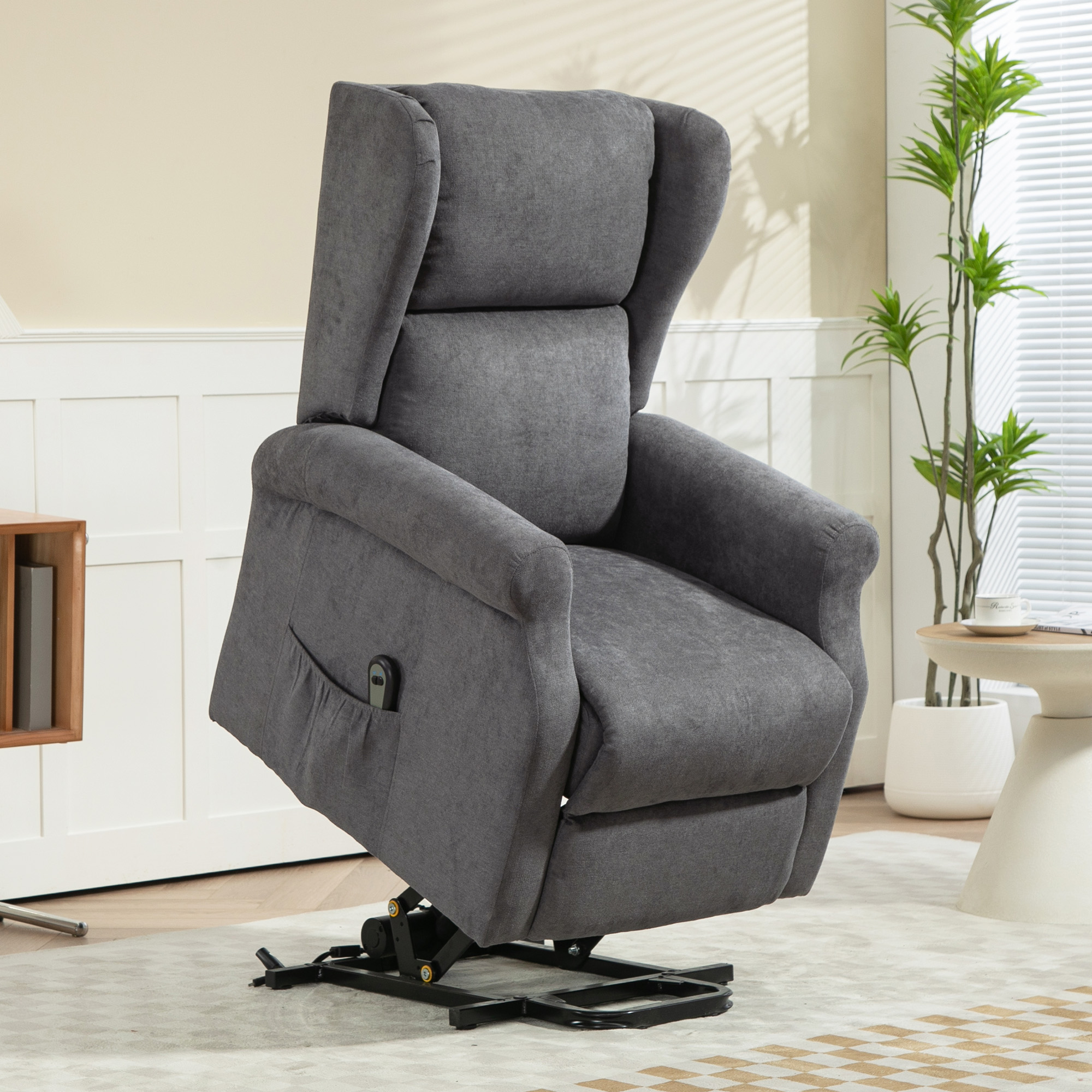 Relaxsessel, Aufstehhilfe, Liegefunktion, bis 200kg, 72,5x94x109cm, Dunkelgrau