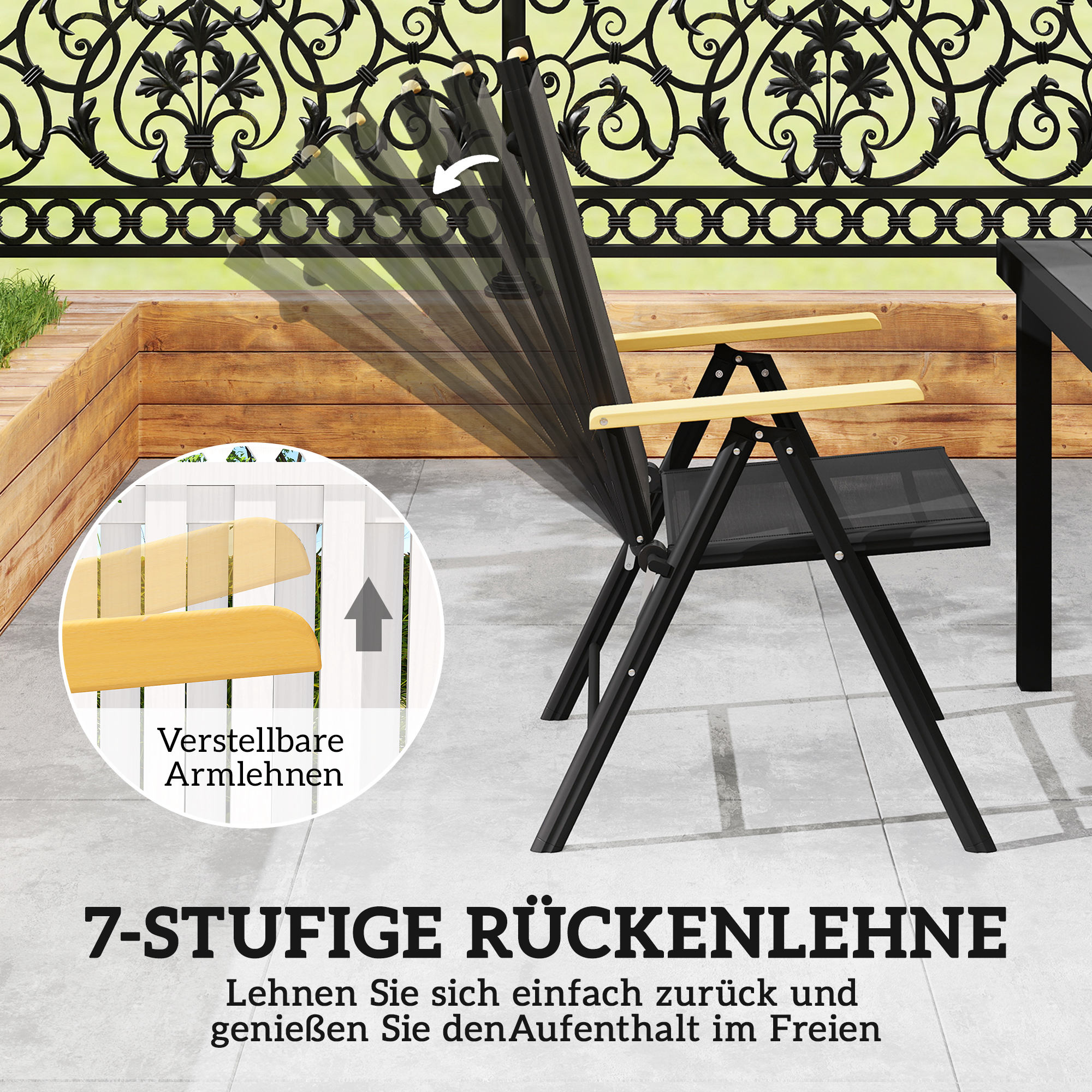 Sitzgruppe klappbar für 6 Personen 1 Tisch+6 Stühle Gartenmöbel Set Sitzgarnitur Aluminium Mesh Schwarz