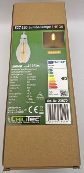 LED Filament-Lampe E27 30W "FHE-30" / 4575lm, 2700K, warmweiß, ØxH 9x24cm