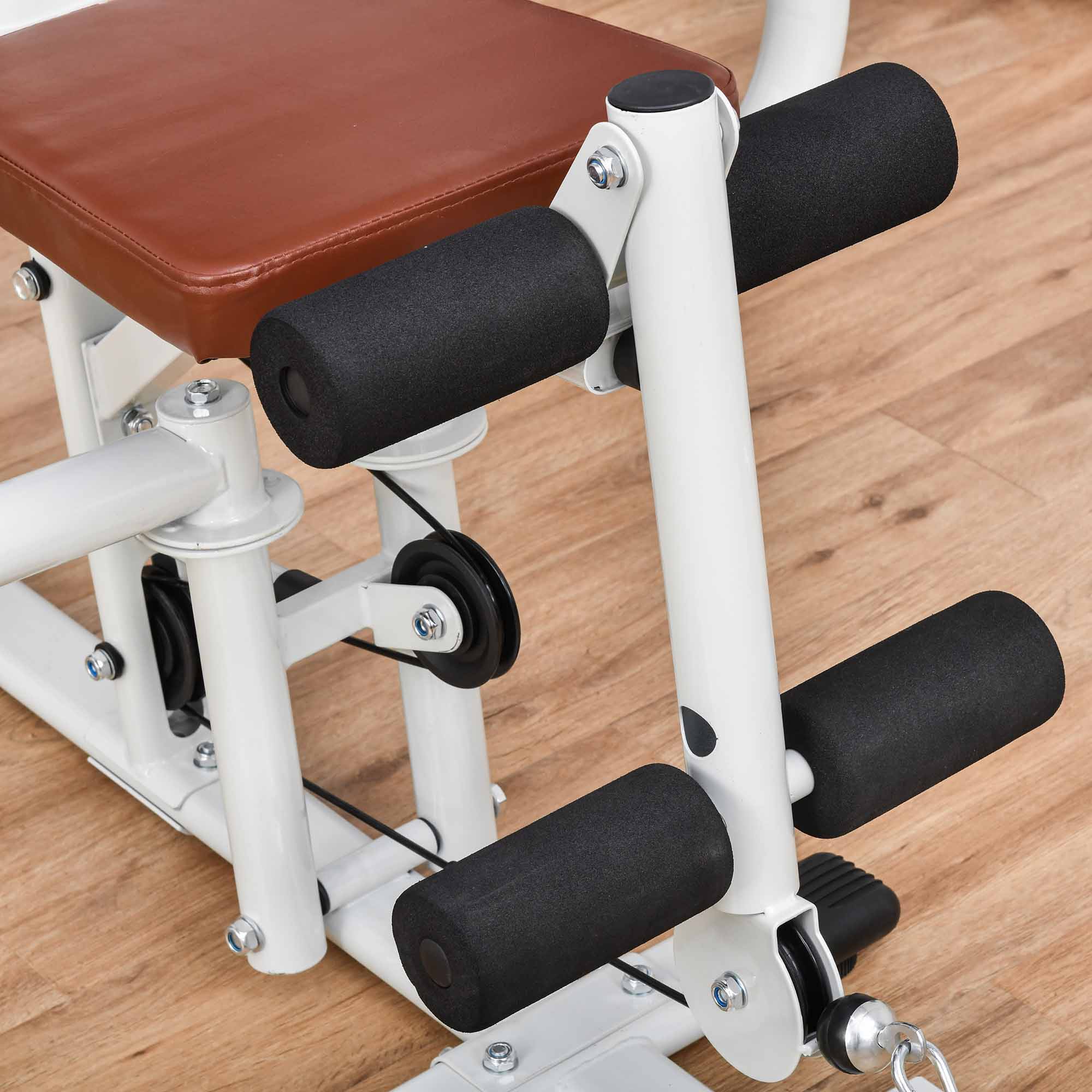 Gym Kraftstation Fitnessstation Multigym Fitnesscenter Fitnessgerät inkl. Gewichten Latzug Beincurl  Metall PU-Kunstleder Weiß 150 x 110 x 210 cm