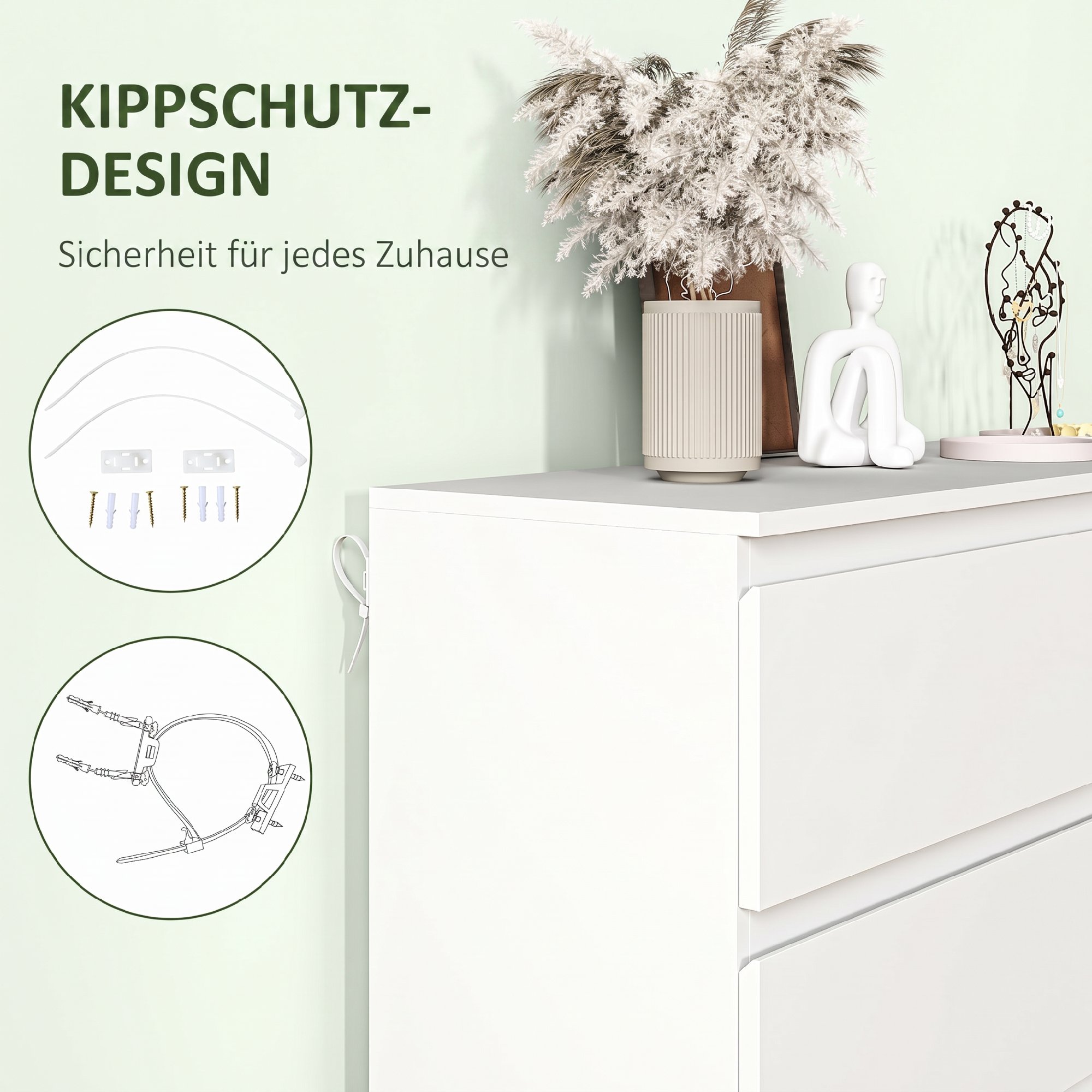 Kommode mit 6 Schubladen, Moderne Aufbewahrungsmöbel für das Schlafzimmer, Weiß