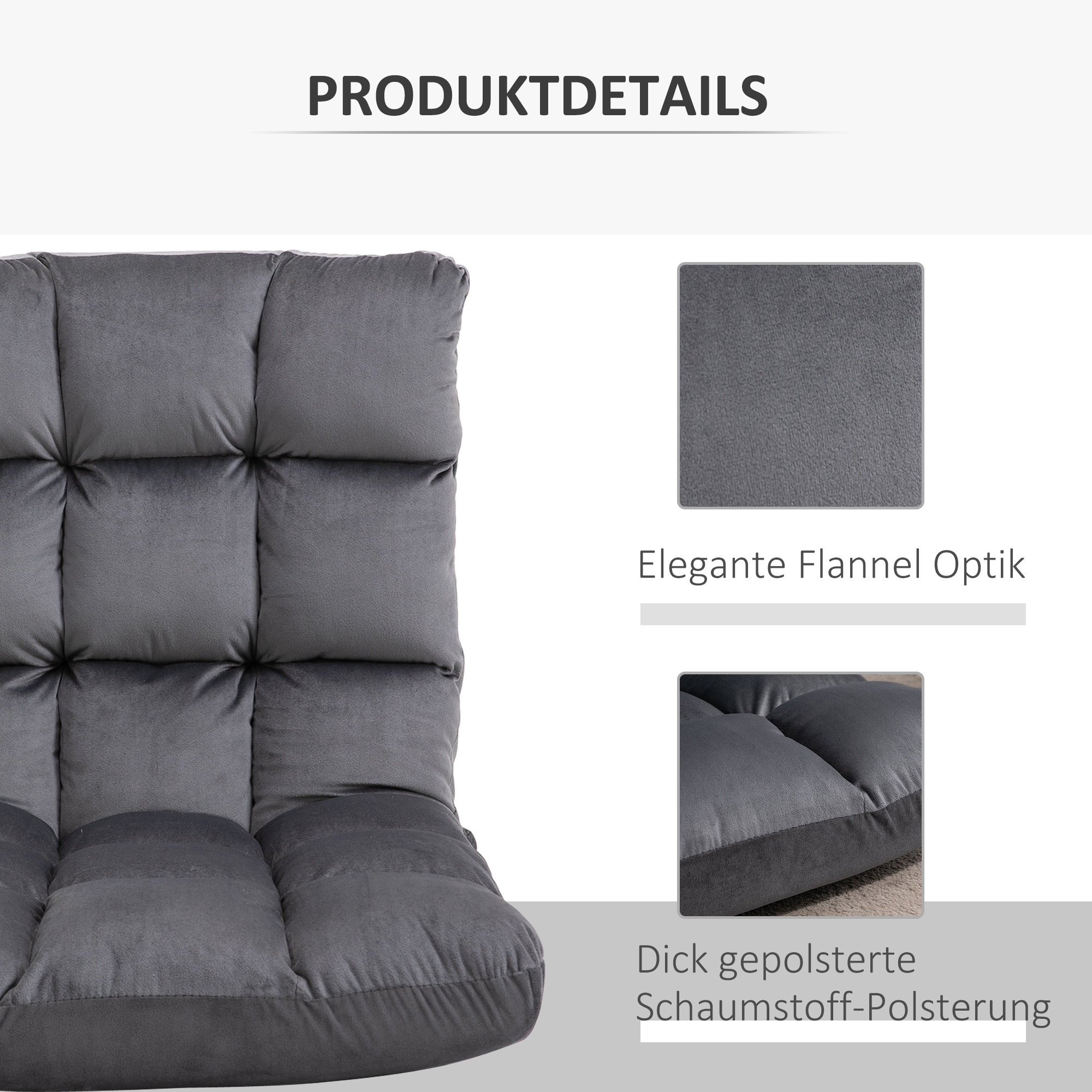 Sessel Gästematratze Bodensessel, verstellbare Rückenlehne, Velouroptik, 55 cm x 71 cm x 53,5 cm, Grau