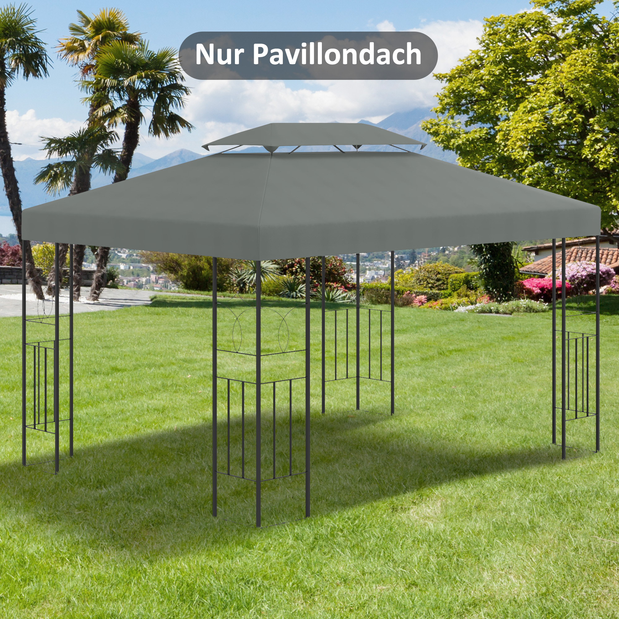 Ersatzdach für Metallpavillon 3x4m wasserabweisend Pavillondach für Gartenpavillon Partyzelt Gartenzelt Polyester Dunkelgrau