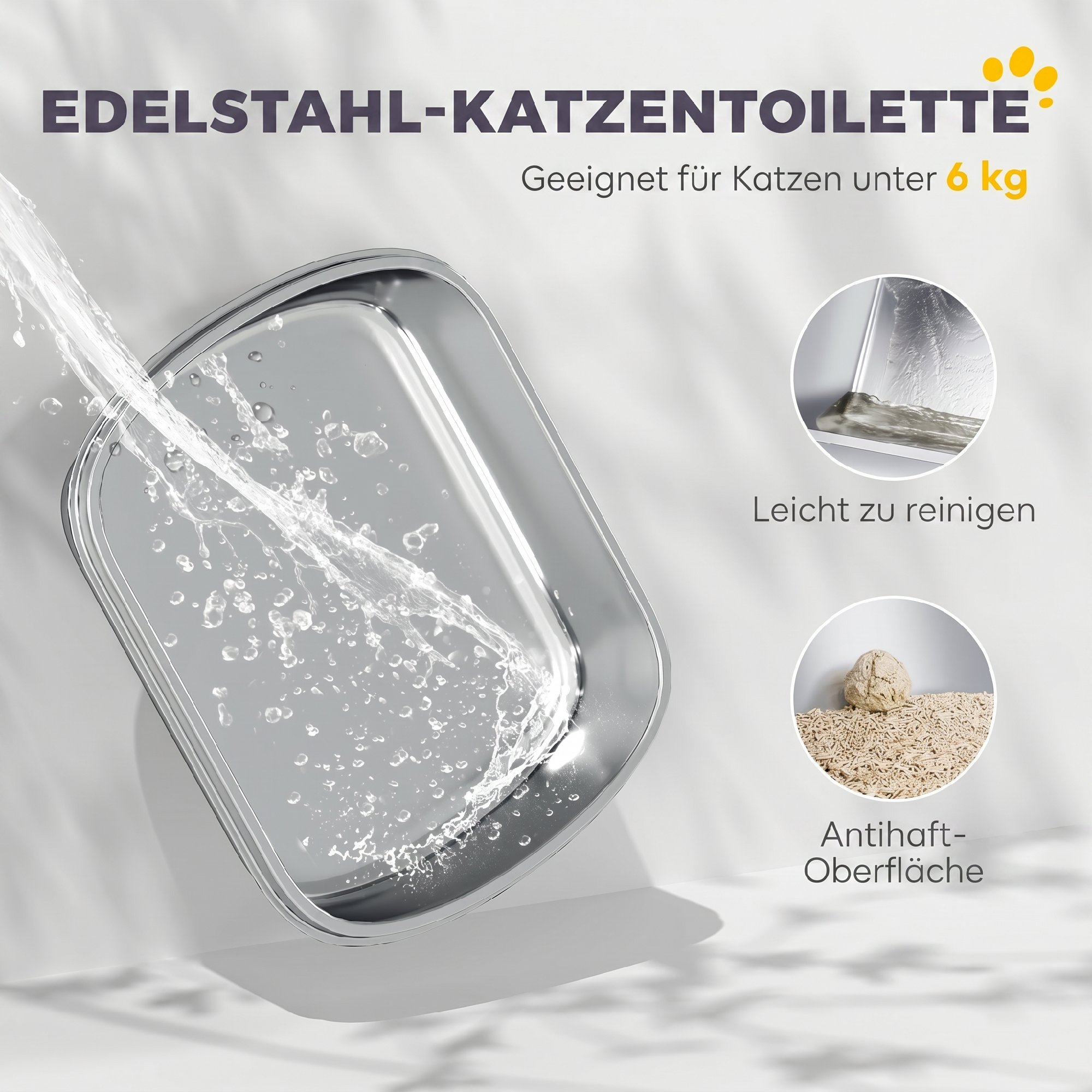 Katzentoilette aus Edelstahl, geschlossene Katzenstreuschale mit Metallschaufel und Deobeutel, dunkelgrau