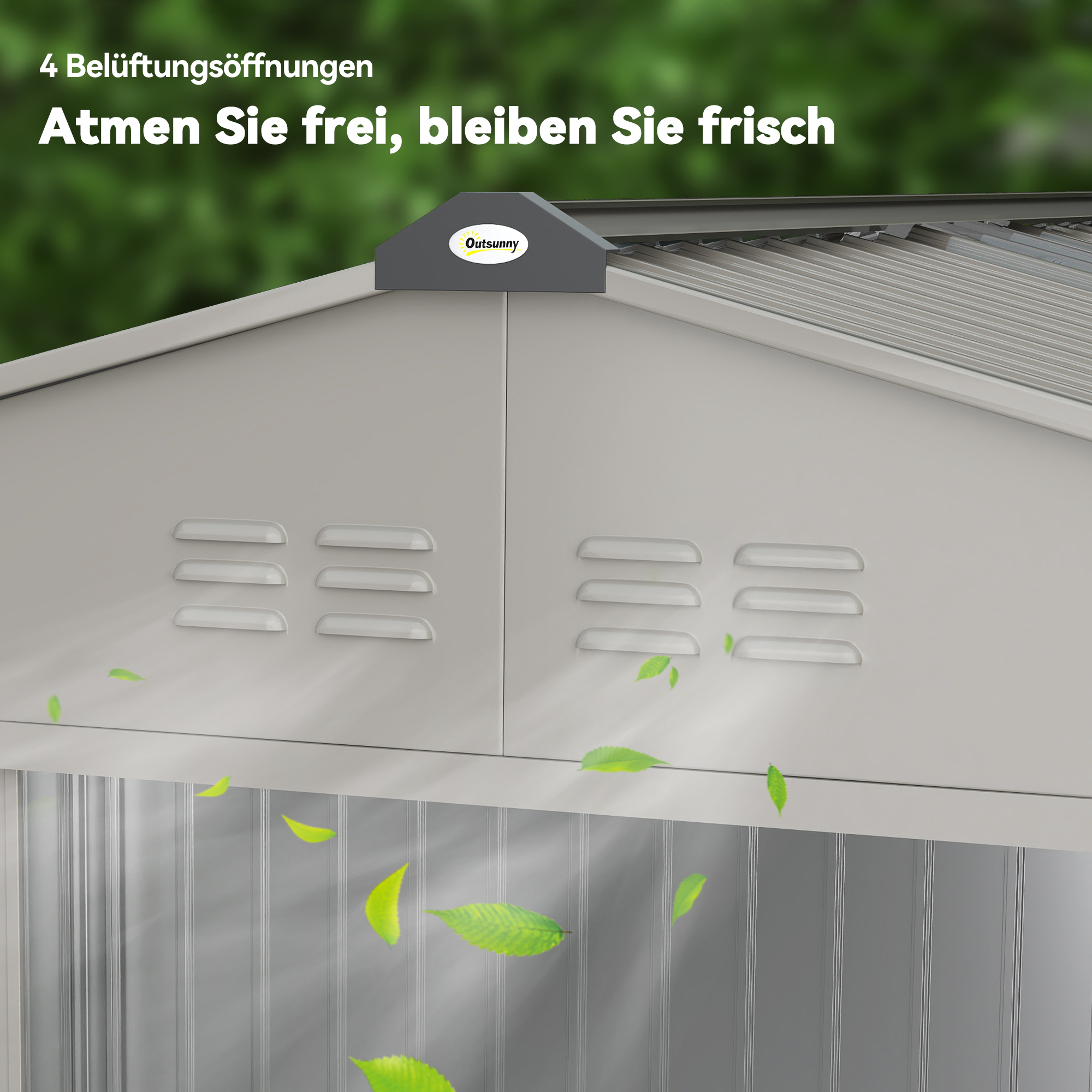 Geräteschuppen aus Metall mit Schiebetüren und Belüftungsfenstern, 277 x 195 x 192 cm, Grau
