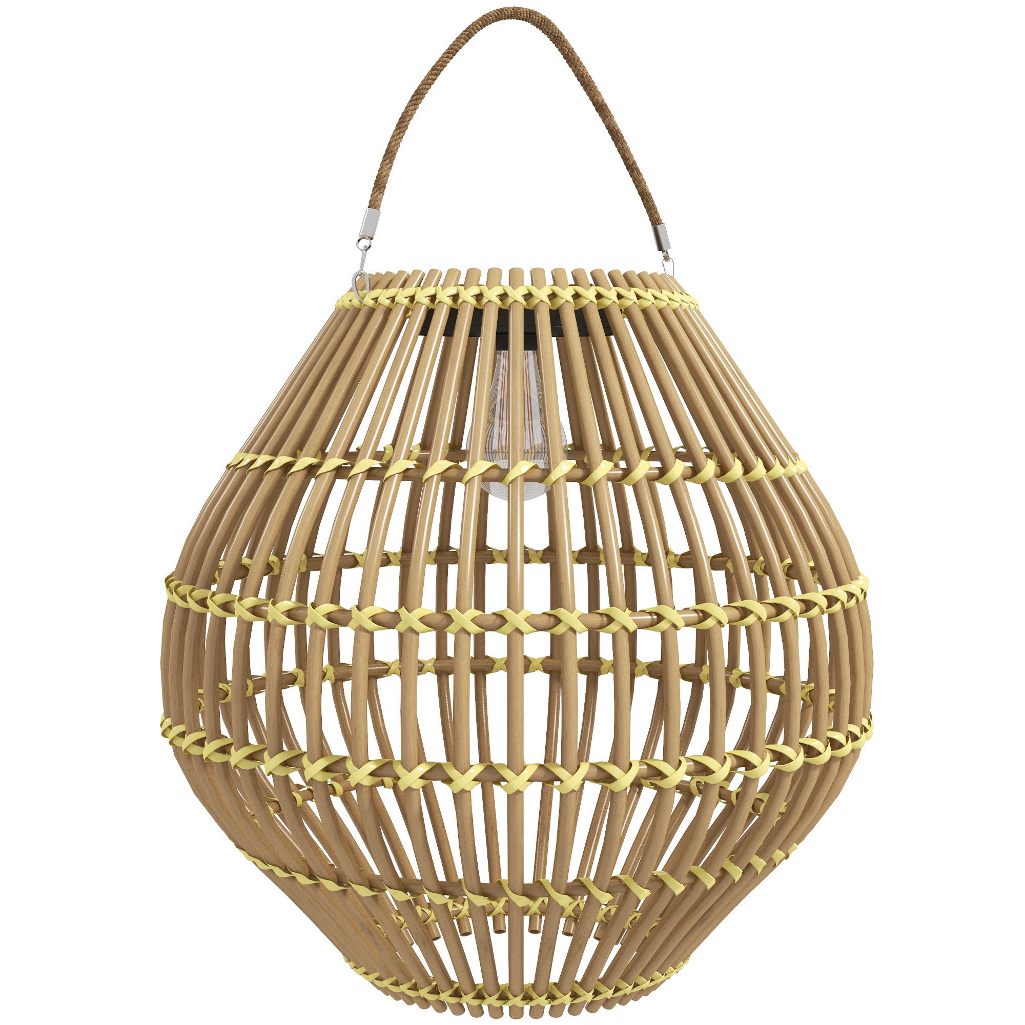 Gartenleuchte Solarleuchte Garten-Solarleuchte, PE-Rattan, Boho-Design, 31 cm x 31 cm x 32 cm, Gelb