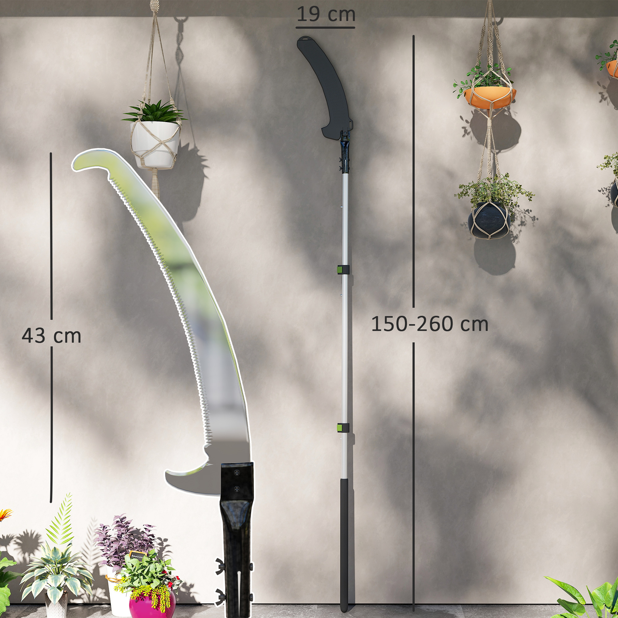 Teleskop Astsäge 1,5-2,6m Baumschere mit Feststellvorrichtung, Teleskop-Griff Antihaftbeschichtet Klinge Schwarz