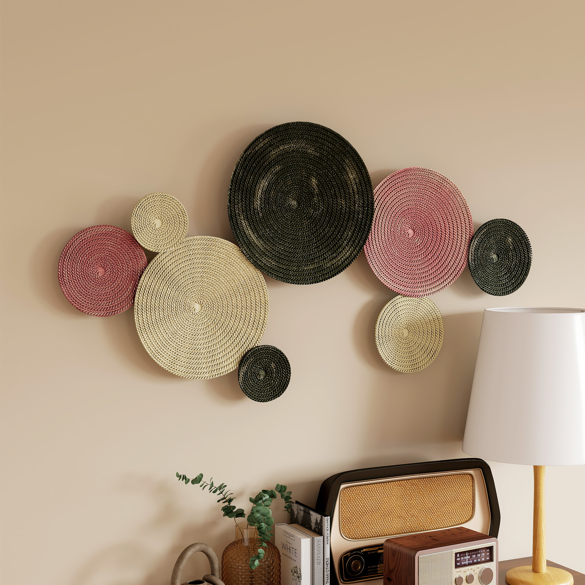 Wanddekor-Set im Disk-Design, 8 Metallscheiben, vielseitig einsetzbar, Mehrfarbig