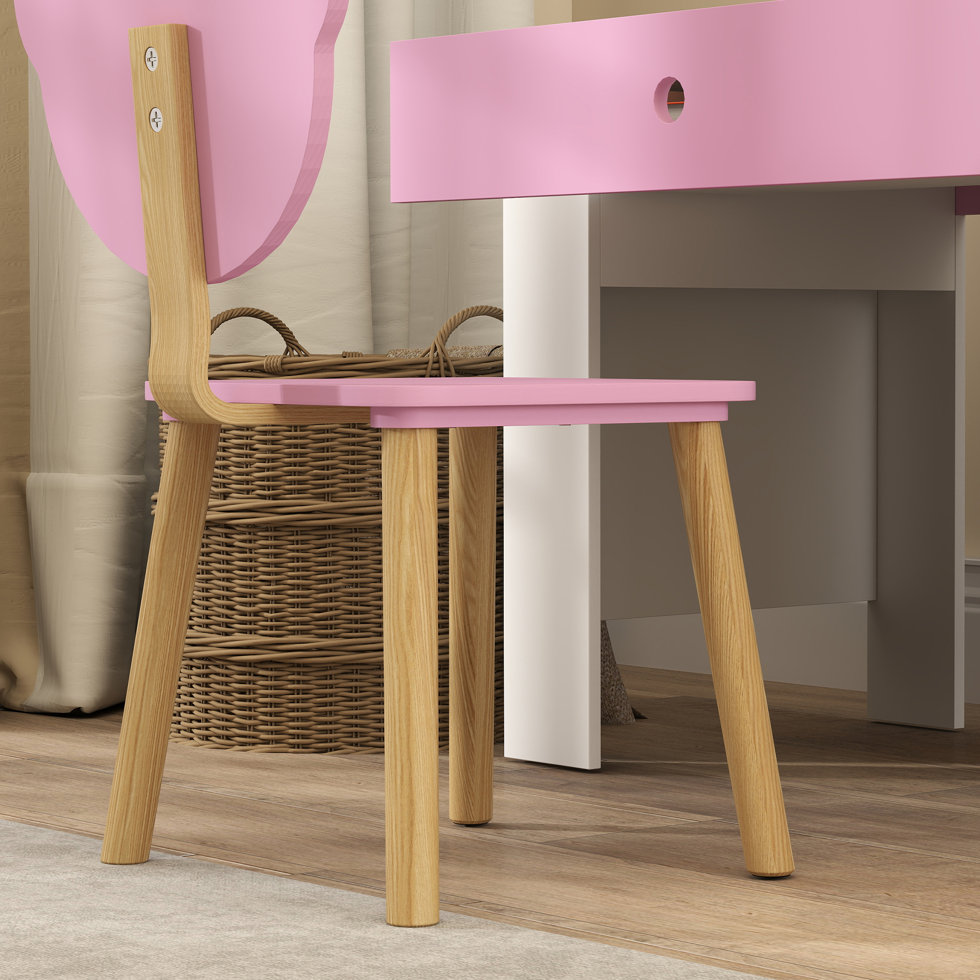 Schreibtisch-Set für Kinder, Arbeitstisch und Stuhl mit Bärenform, Schublade, zum Schreiben und Basteln, 3-8 Jahre, Rosa