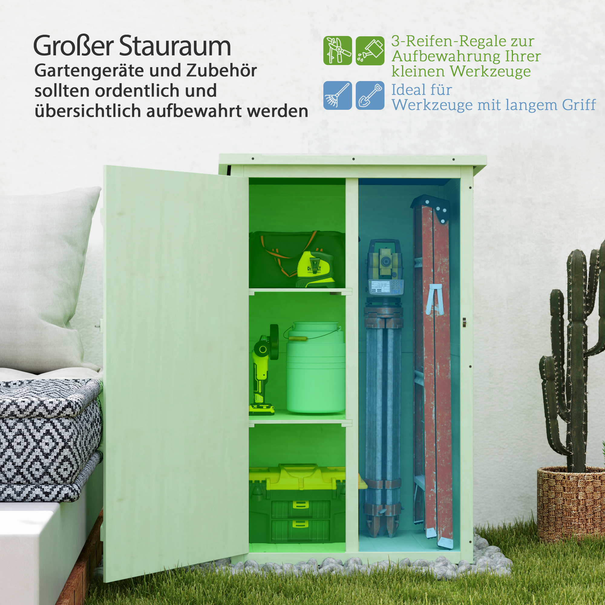 Gartenschrank Holz Geräteschuppen mit Ablage Abschließbar Tür Bodenplatte Asphalt-Pultdach 75 x 56 x 115 cm