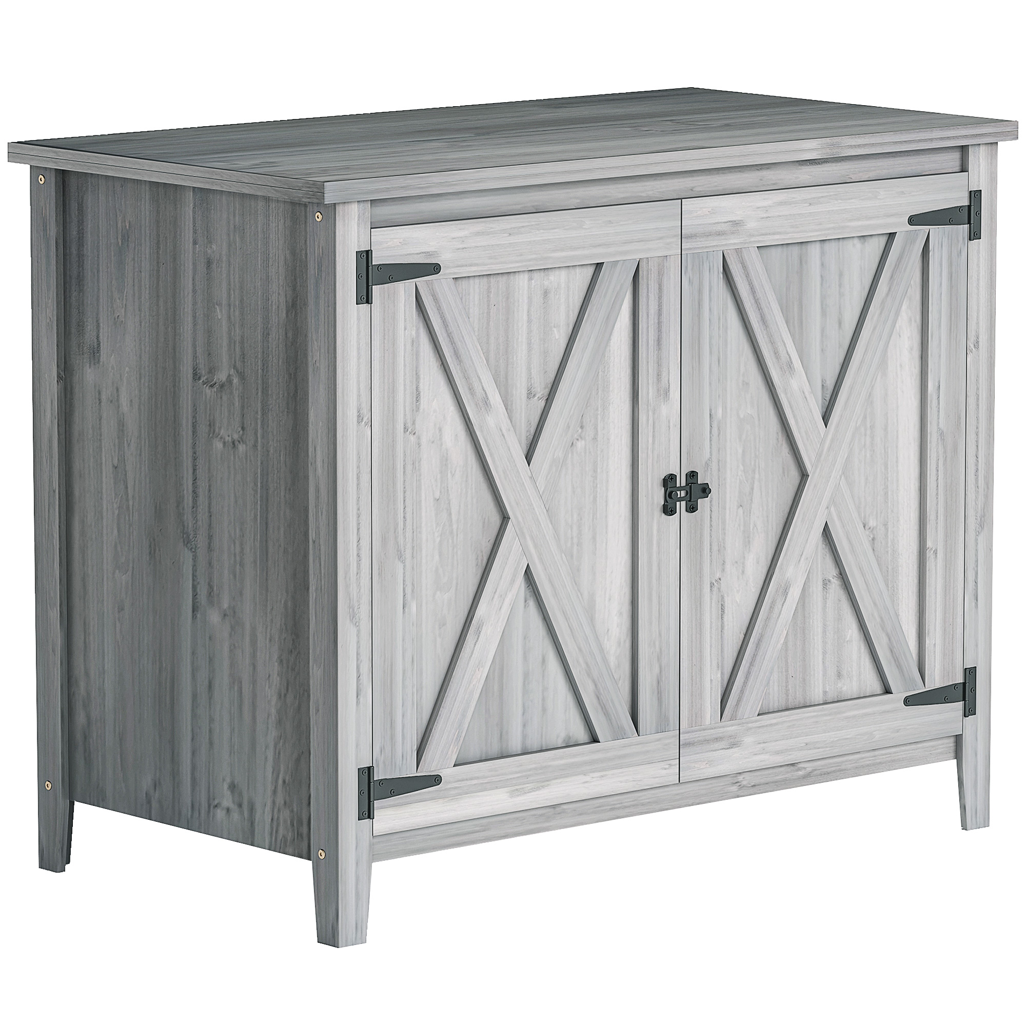 Gartenschrank, Holzschrank für Gartengeräte, Outdoor-Schrank für Terrasse, mit Doppeltüren, Scheunendesign, Hellgrau