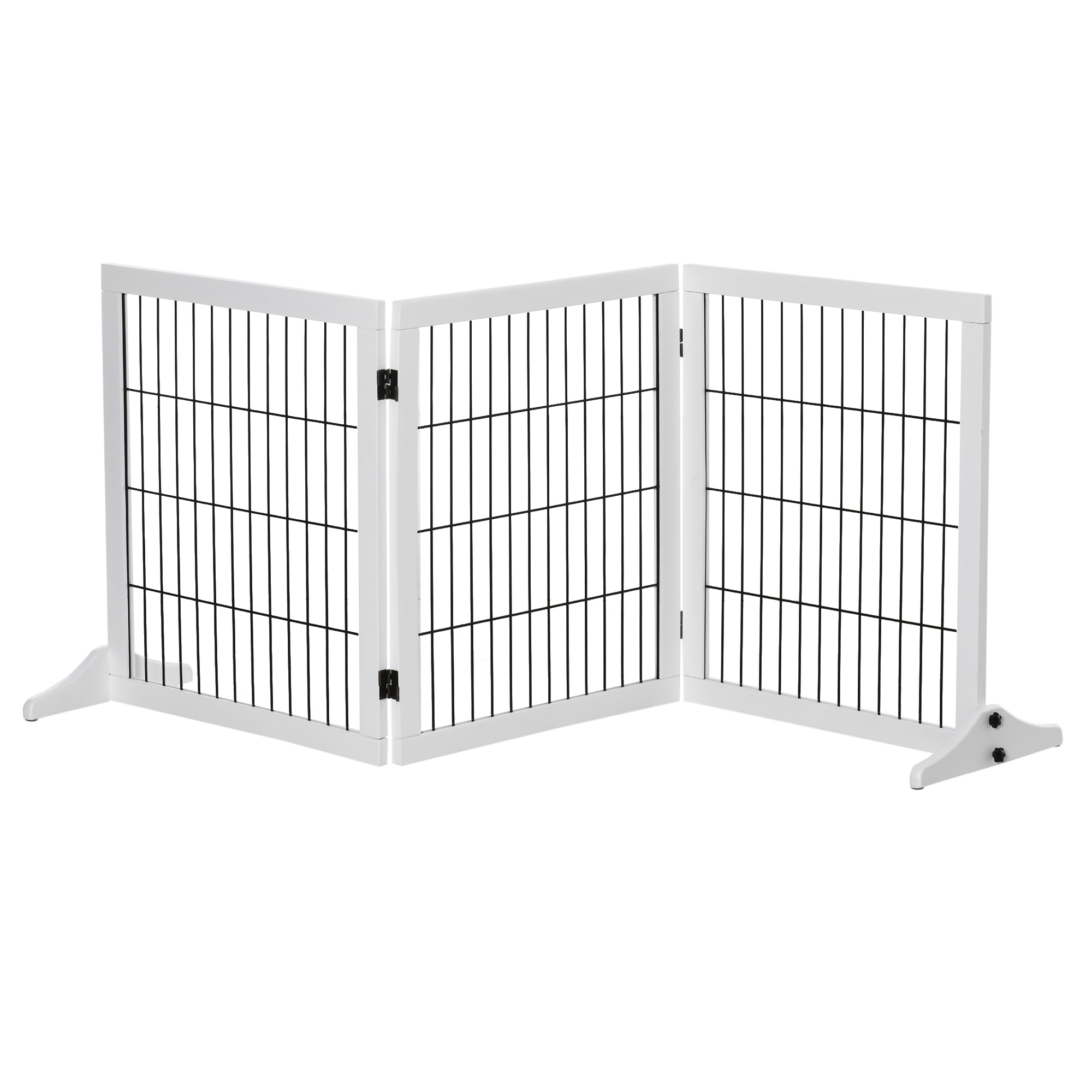 Absperrgitter für Hunde Schutzgitter Hundegitter mit Stützfüßen Treppengitter Hundeabsperrgitter Türschutzgitter für Kamin & Ofen, Kiefernholz Weiß 185 x 36 x 71 cm
