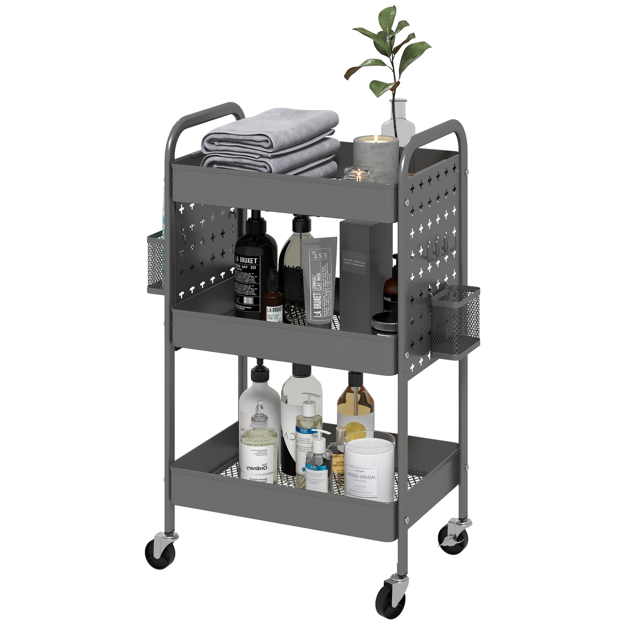 Mehrzweckwagen Rollwagen Küchenwagen, 3 Regale, 4 Rollen, 53,5 cm x 30,5 cm x 75 cm, Grau