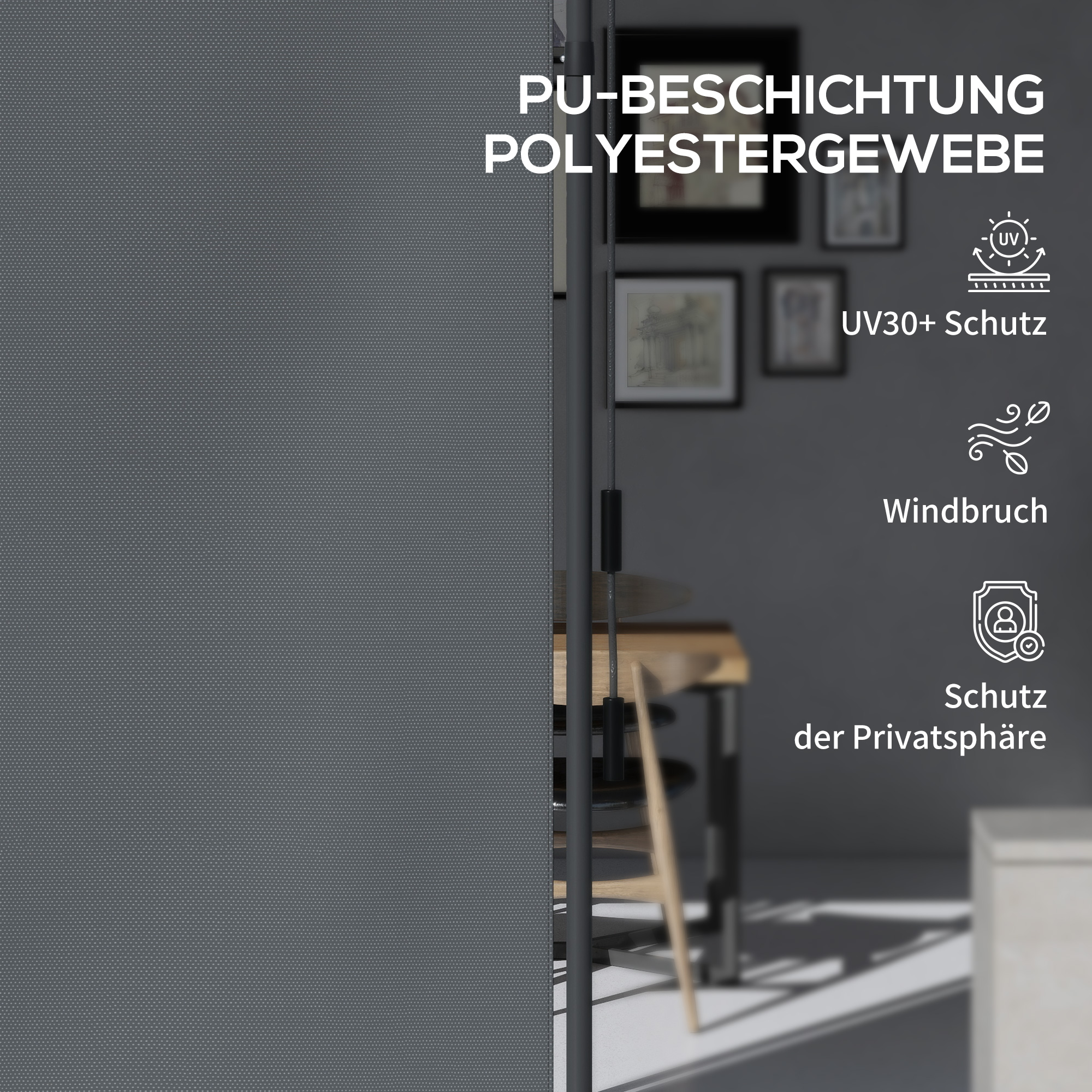 freistehende Markise, verstellbare Länge, Montage ohne Bohren, Aluminiumrahmen, 1,2 x 2,2-3,1 m, Dunkelgrau