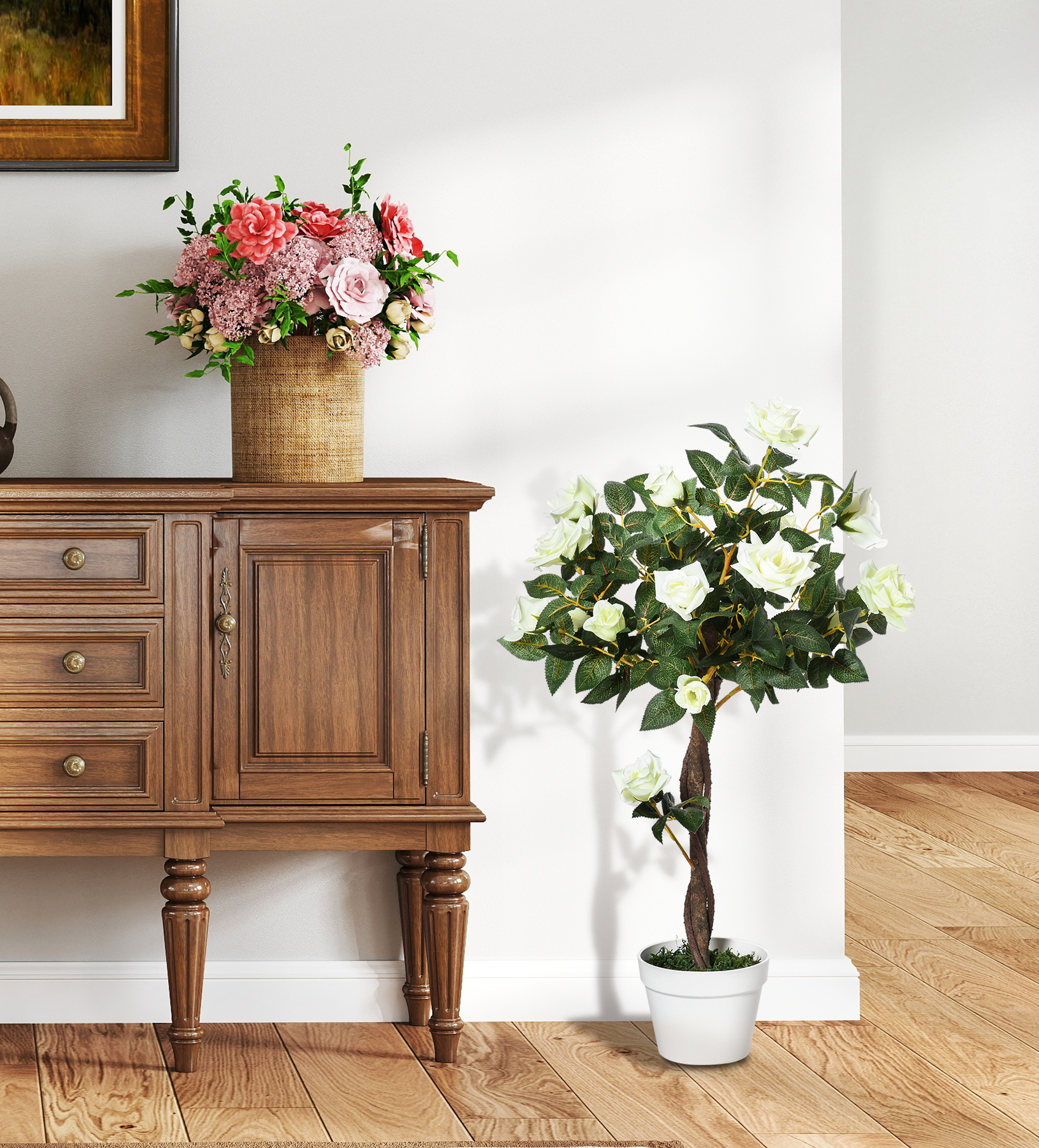 Kunstbaum, Künstliche Pflanze im Zementtopf, Kunstpflanze